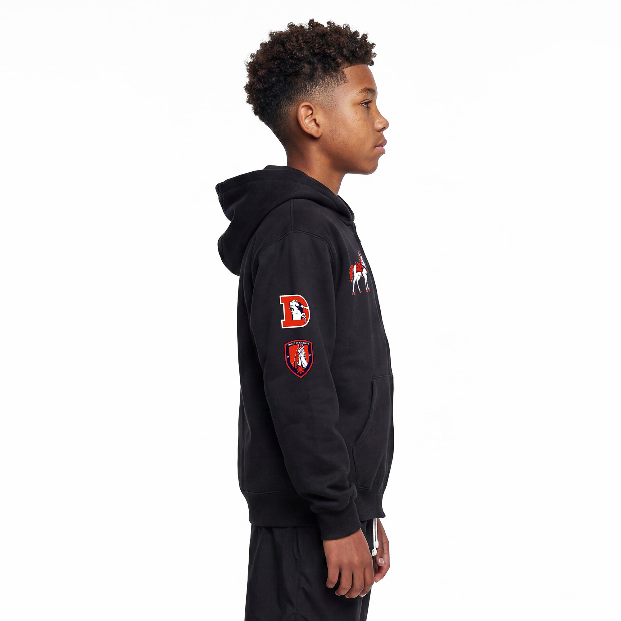 Youth Disney x Champion Black Denver Broncos Maximus Full-Zip Hoodie