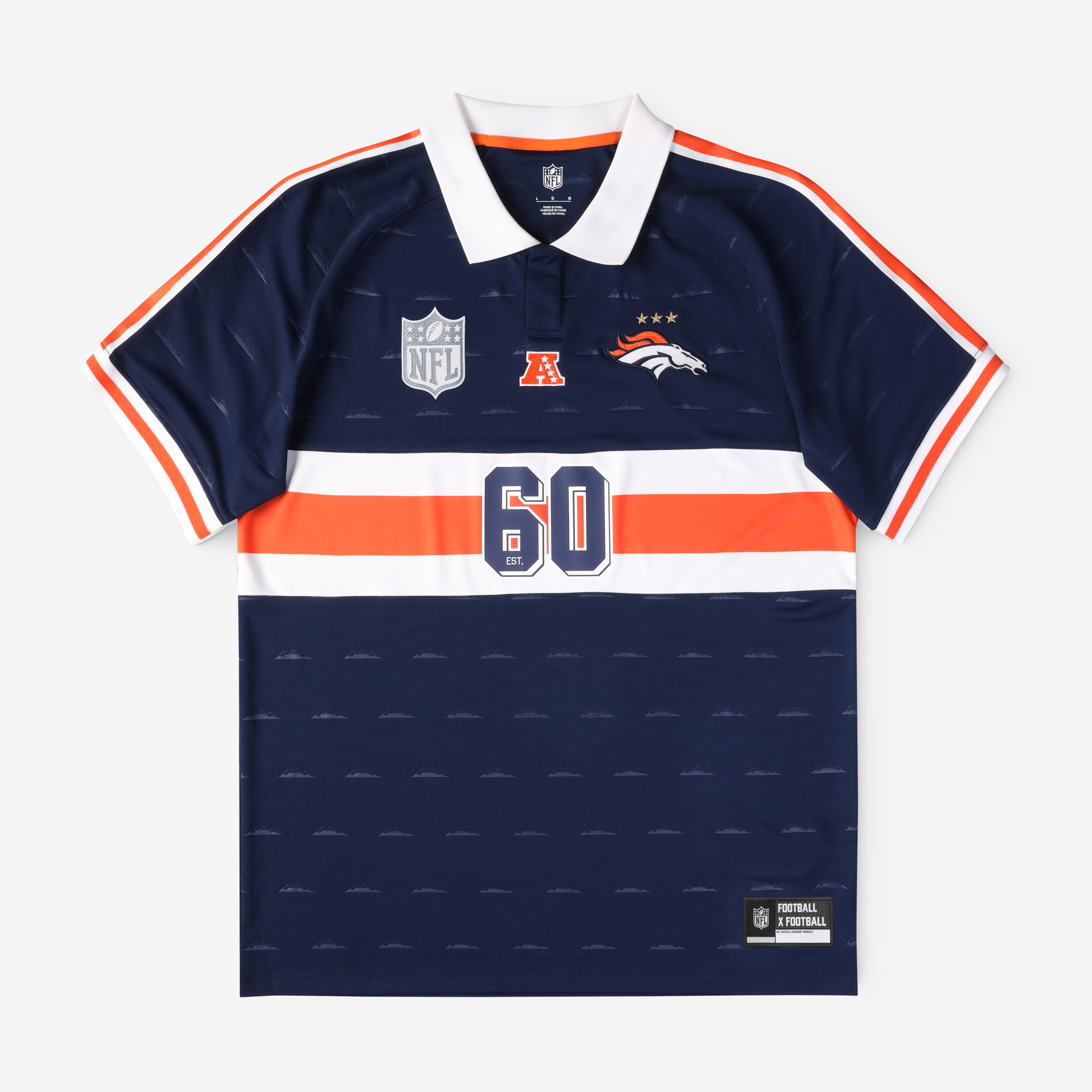 Youth Fanatics Navy Denver Broncos Football x Collared Fan Top