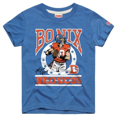 Bo Nix Denver Broncos Homage Youth Player Graphic Tri-Blend T-Shirt - Royal