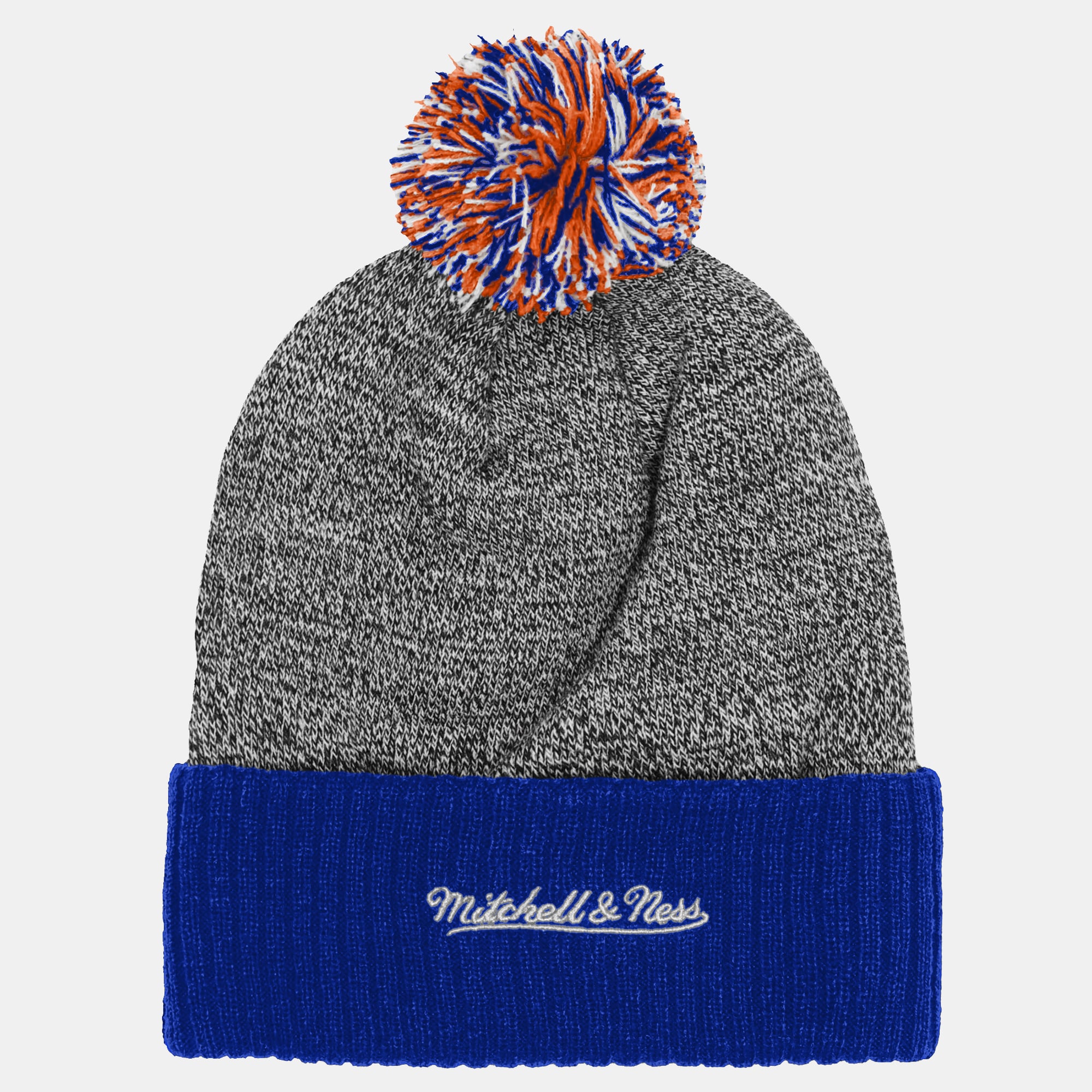 Youth Mitchell & Ness Navy Denver Broncos Cuffed Knit Hat with Puff