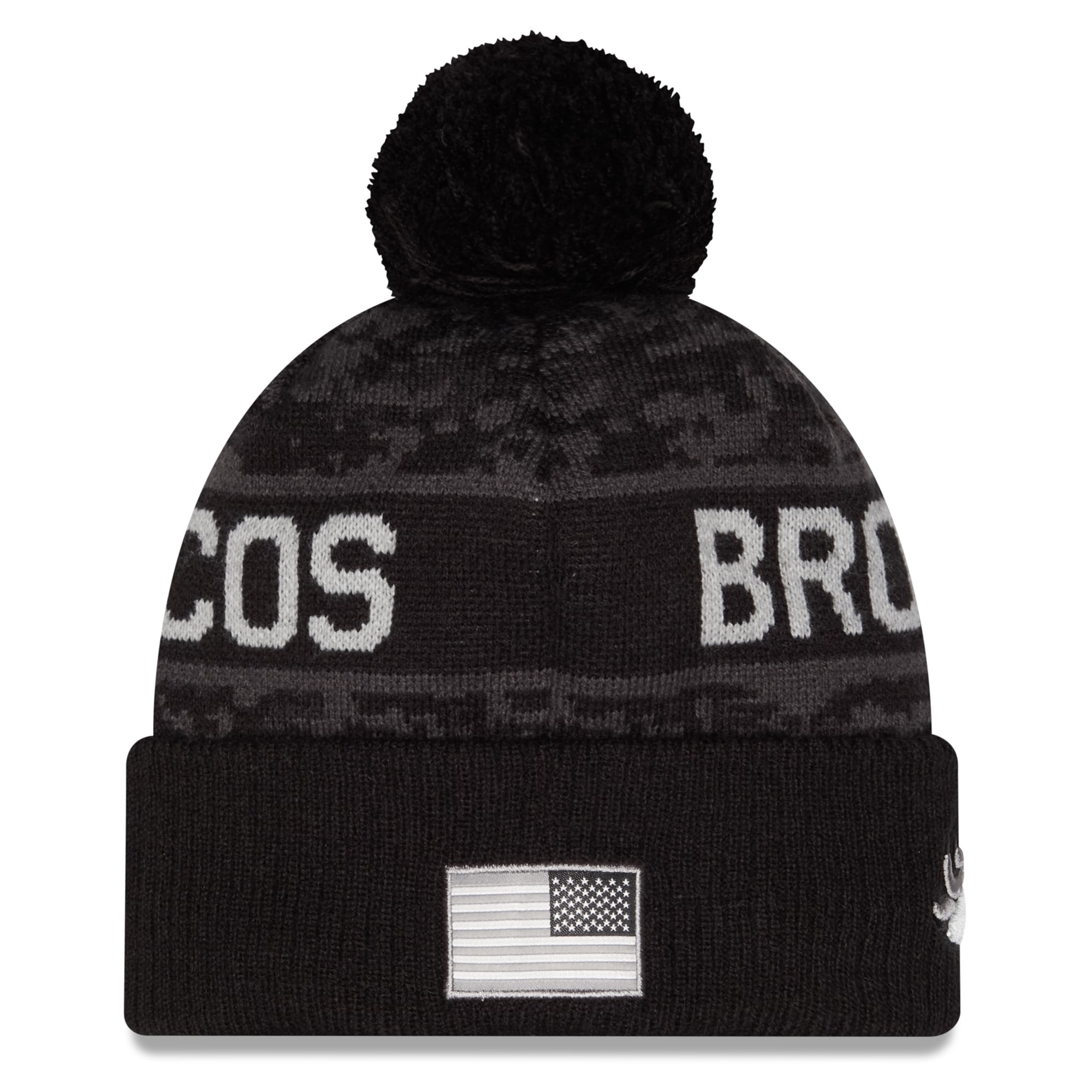 Bonnet à revers New Era noir Denver Broncos 2026 Salute To Service pour jeunes, avec pompon