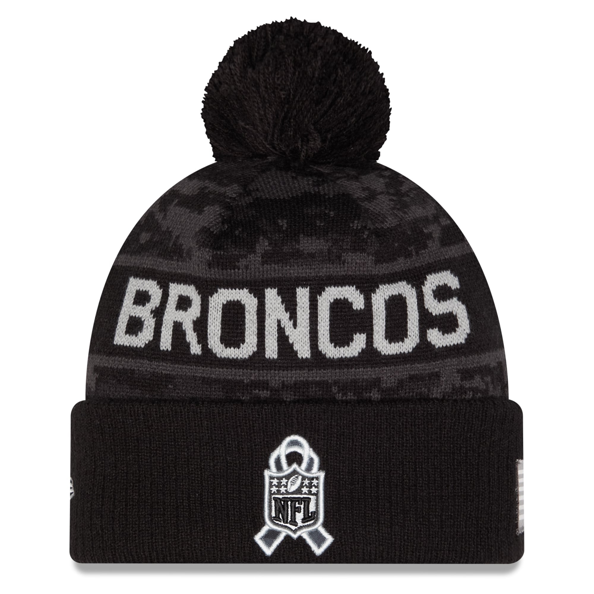 Bonnet à revers New Era noir Denver Broncos 2026 Salute To Service pour jeunes, avec pompon