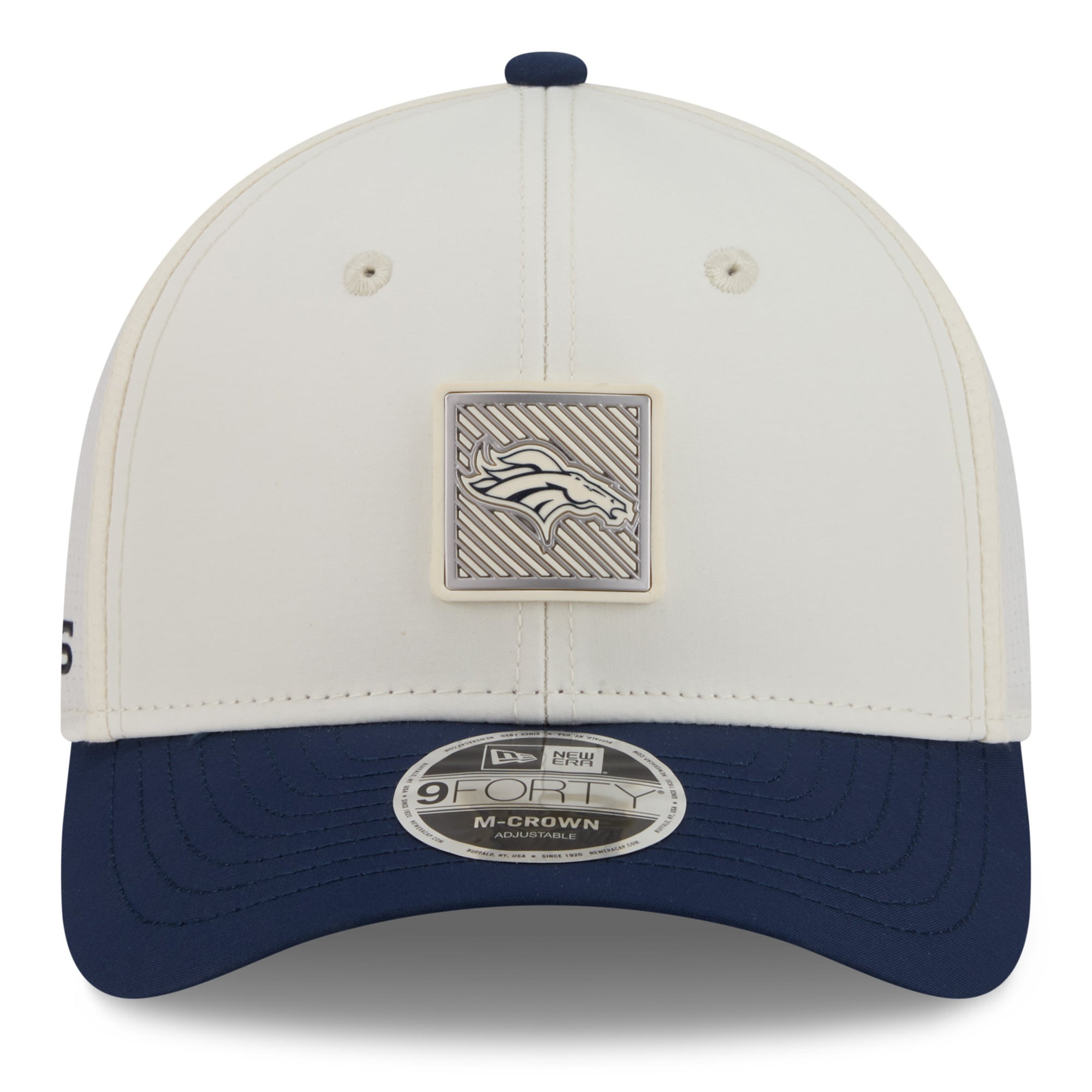 Youth New Era Cream/Navy Denver Broncos 2026 Training Camp 9FORTY M-Crown Adjustable Hat