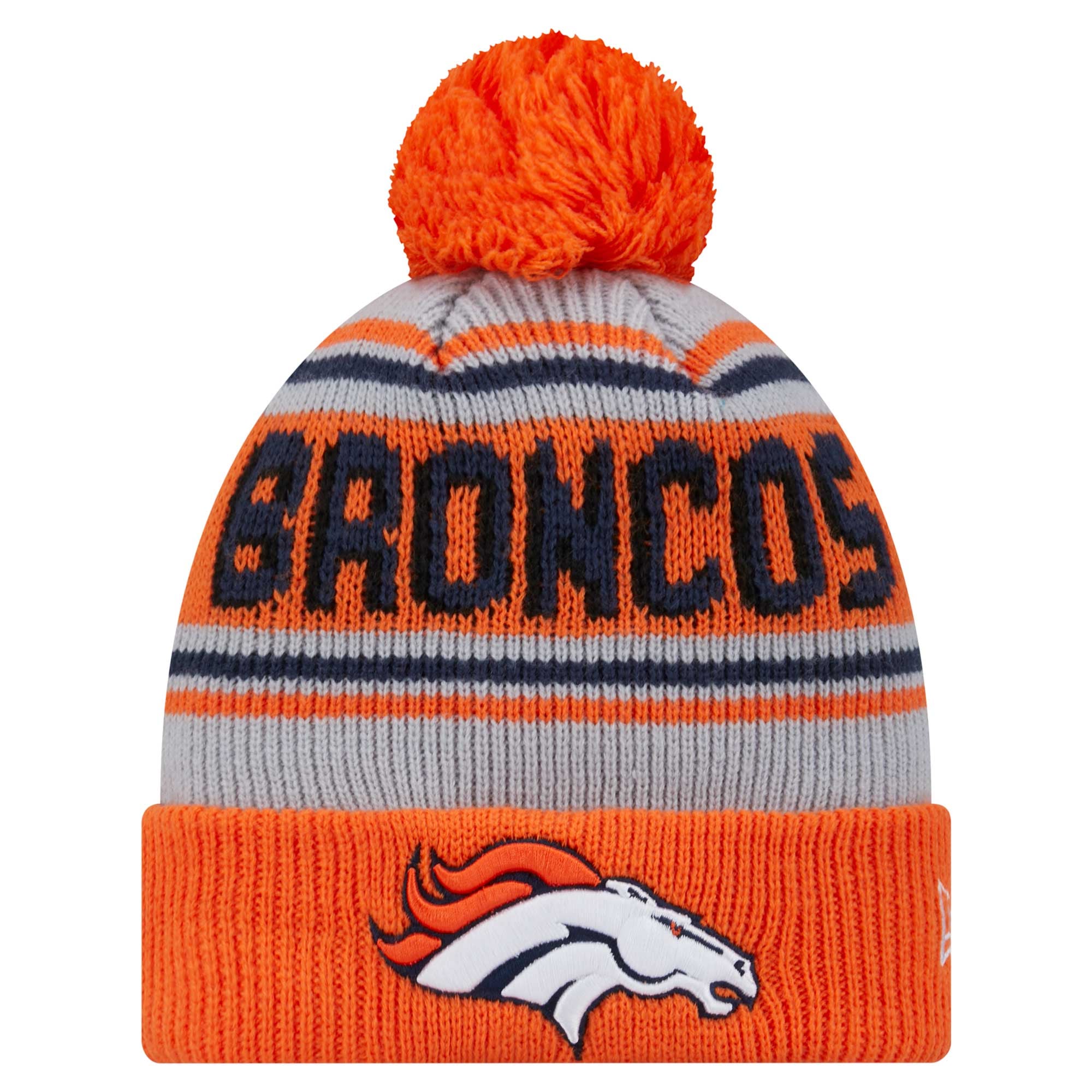 Bonnet en tricot à revers principal avec pompon Orange Denver Broncos New Era pour jeune
