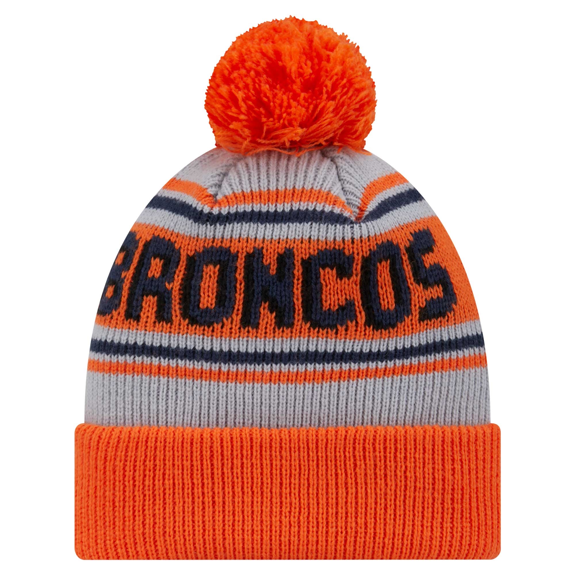 Bonnet en tricot à revers principal avec pompon Orange Denver Broncos New Era pour jeune