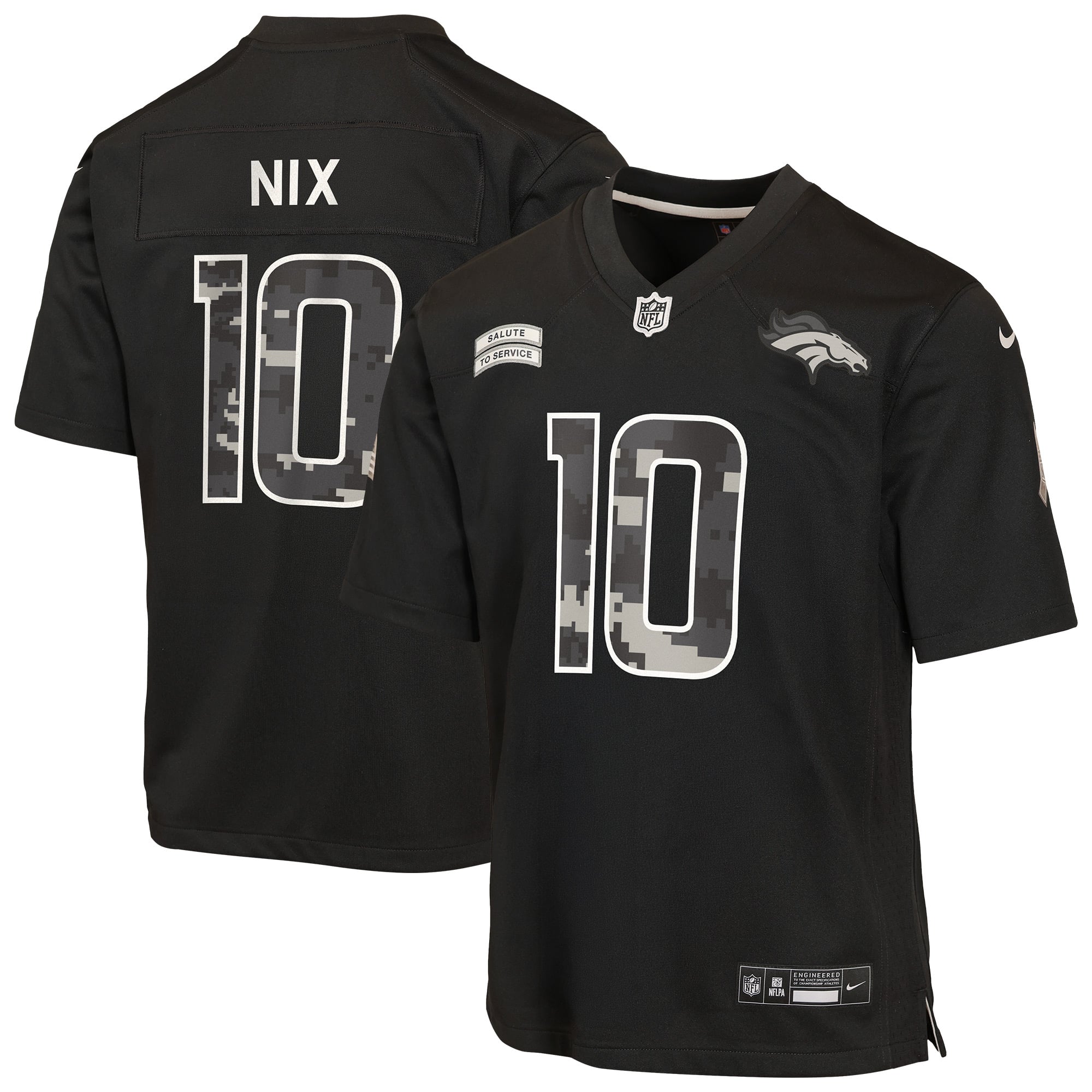 Maillot Nike Bo Nix noir pour enfant, Denver Broncos 2026 Salute to Service Game