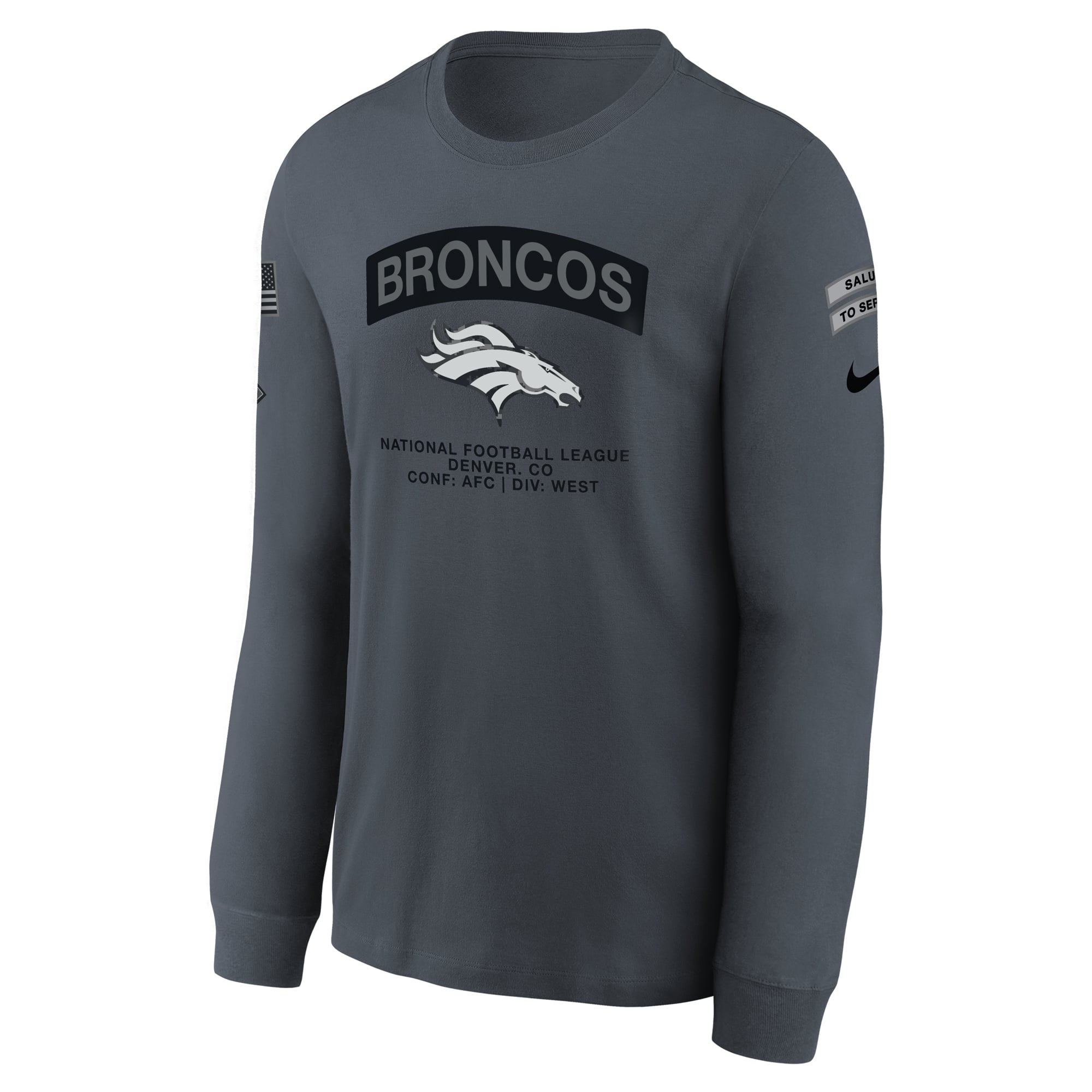 T-shirt à manches longues Nike gris Denver Broncos 2026 Salute to Service pour jeunes