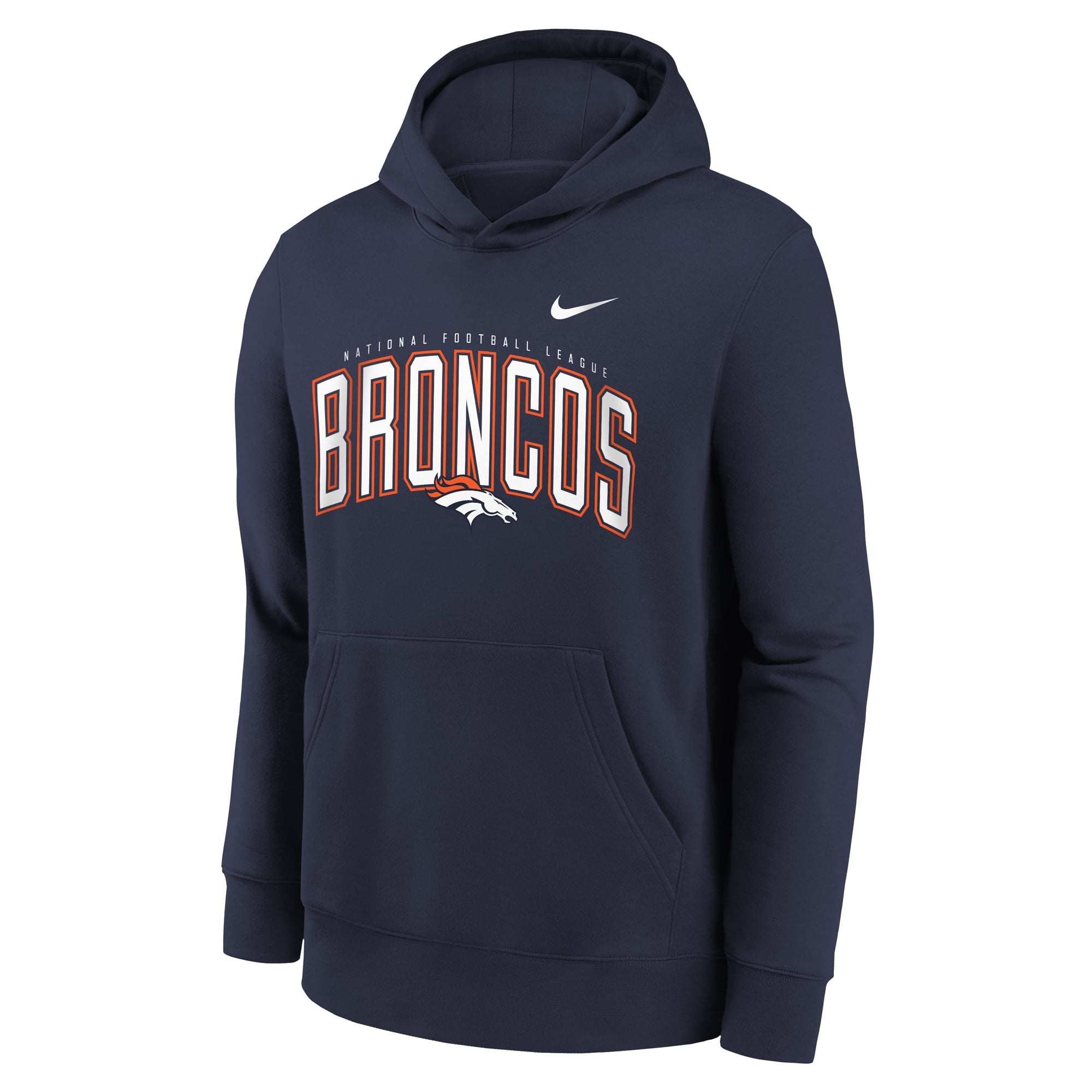 Youth Nike Navy Denver Broncos Logo Arch Fleece Hoodie