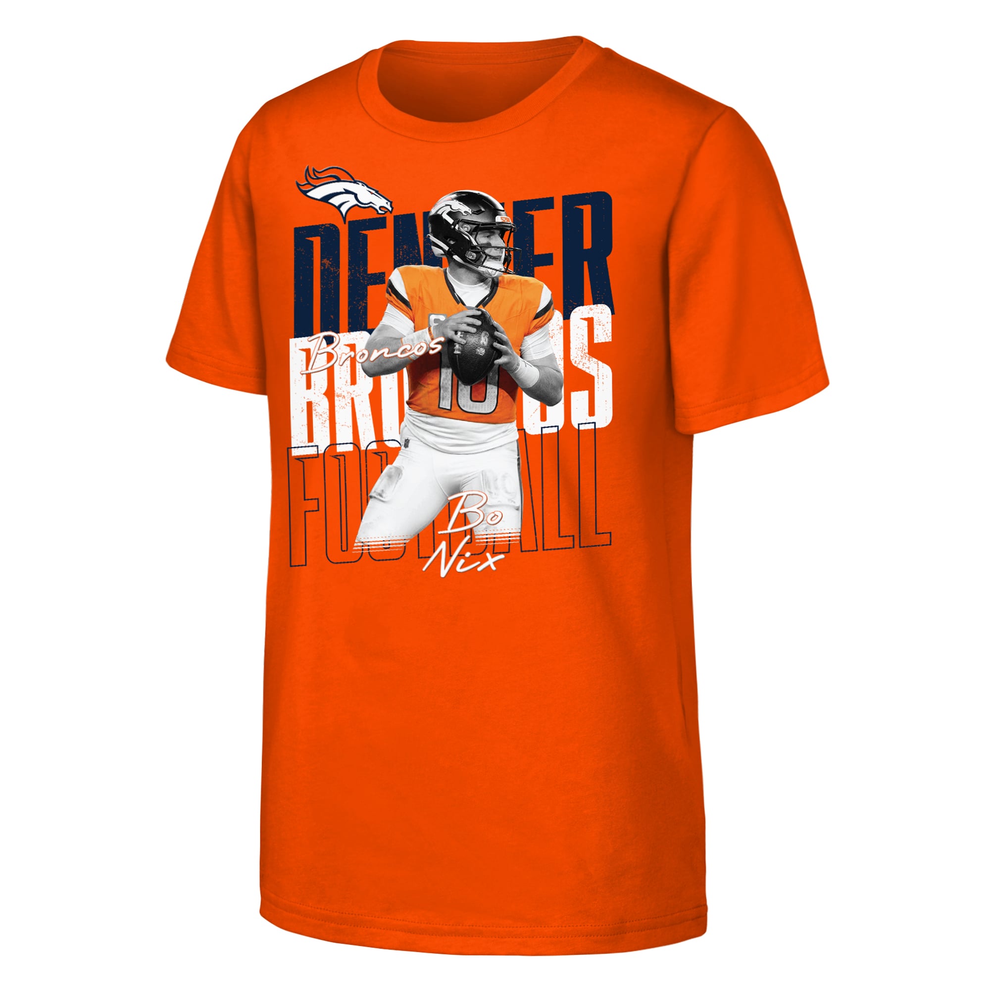 T-shirt pour jeunes Outerstuff Bo Nix Orange Denver Broncos Legendary Player Card