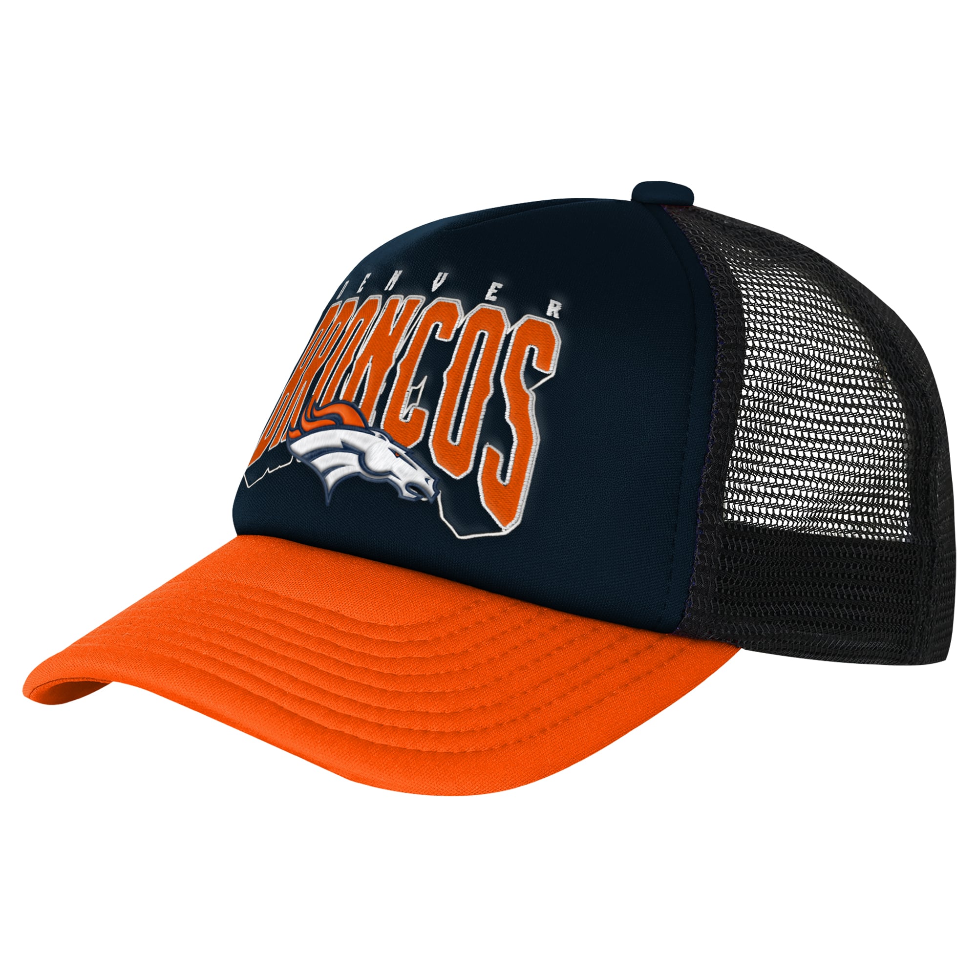 Youth Outerstuff Navy/Orange Denver Broncos Handoff Foam Adjustable Trucker Hat