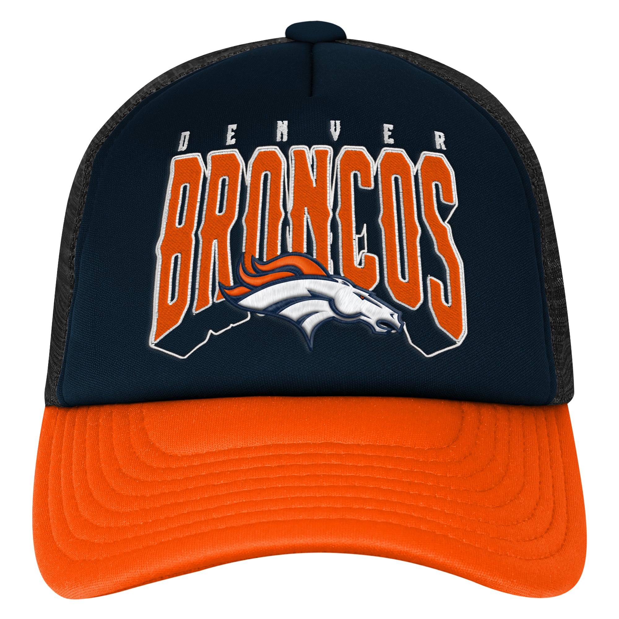 Youth Outerstuff Navy/Orange Denver Broncos Handoff Foam Adjustable Trucker Hat