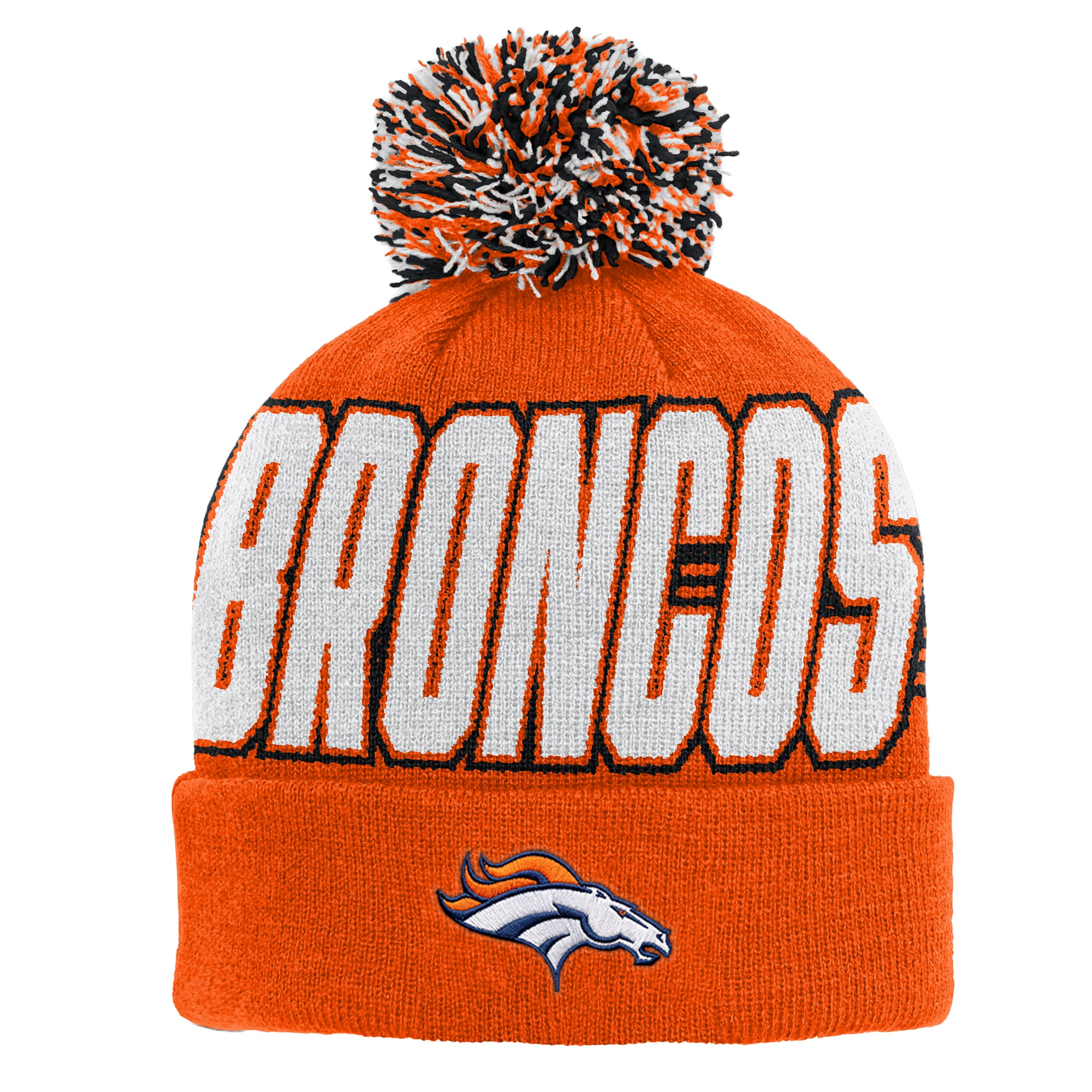 Bonnet à revers orange Denver Broncos pour enfant Outerstuff avec pompon