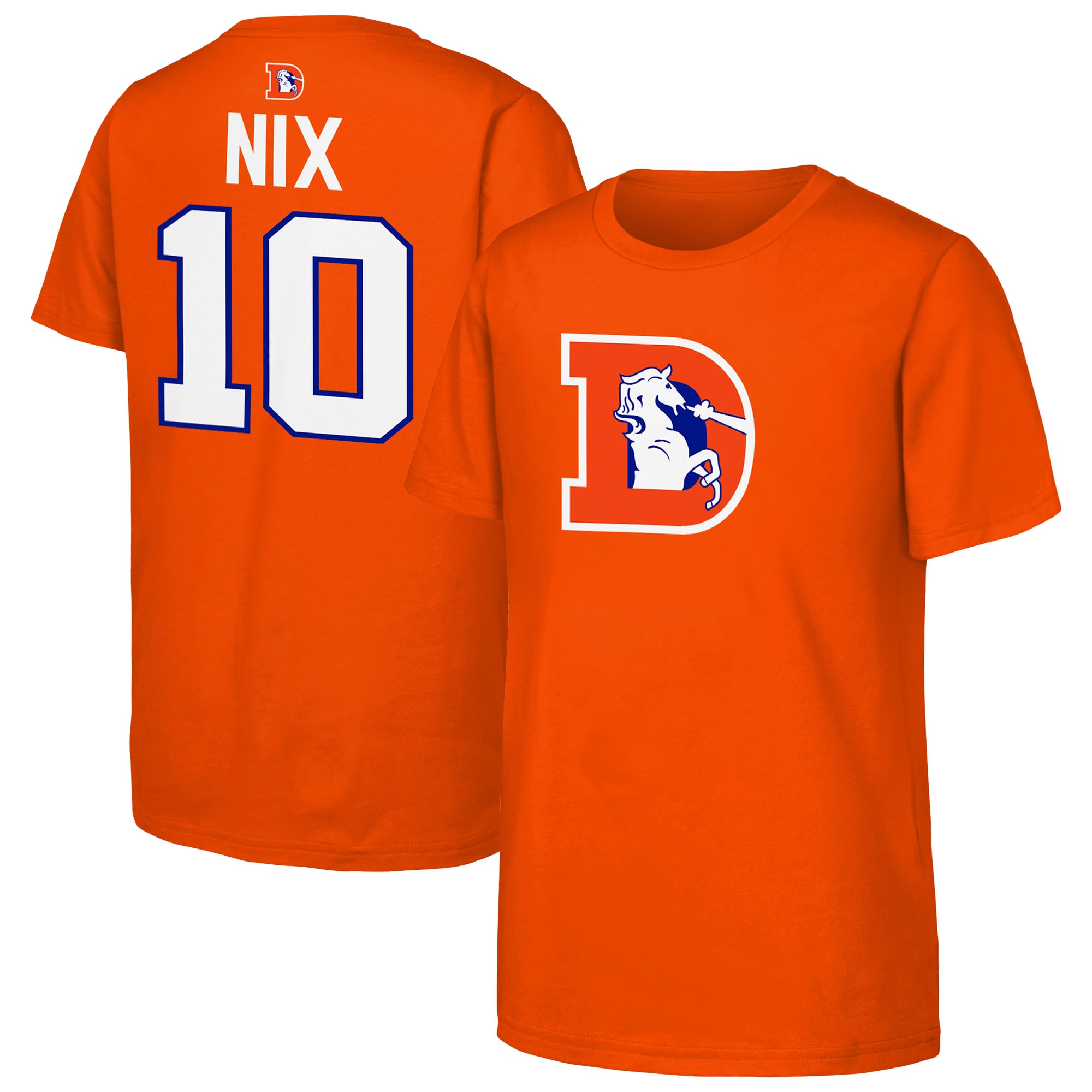 T-shirt classique Outerstuff orange pour jeunes, logo des Denver Broncos (nom et numéro).