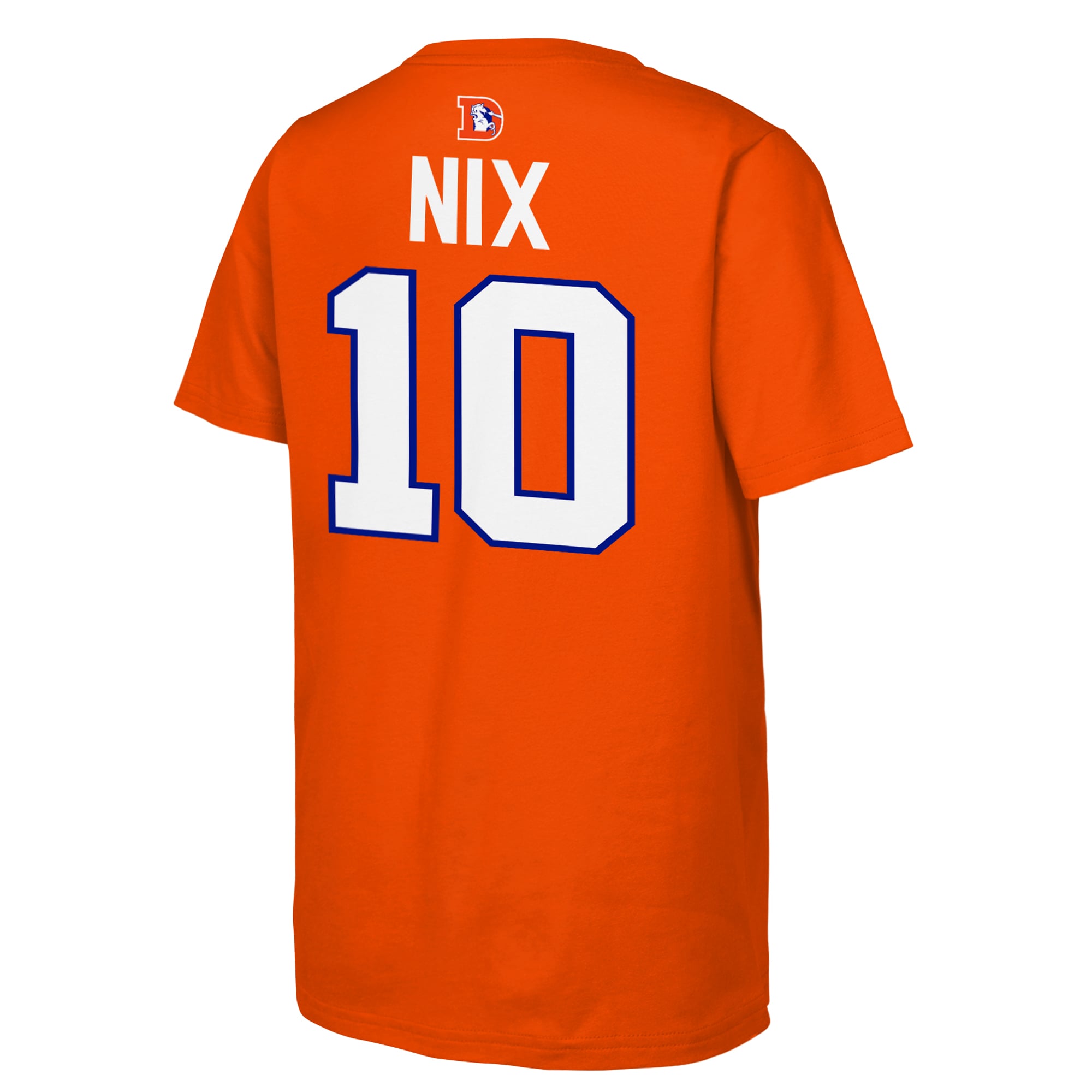T-shirt classique Outerstuff orange pour jeunes, logo des Denver Broncos (nom et numéro).