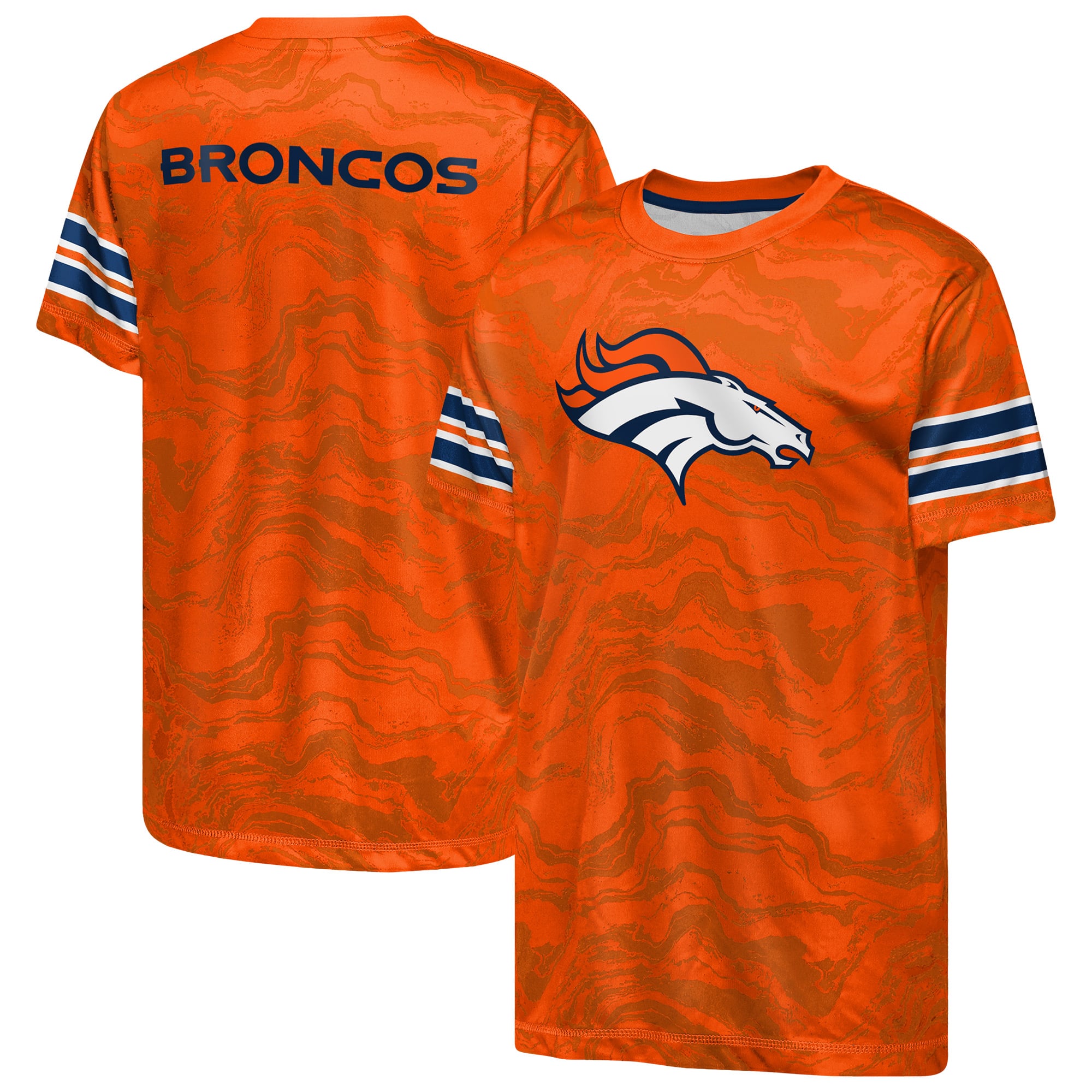 T-shirt de performance Outerstuff orange pour jeunes, motif Slant Route des Denver Broncos