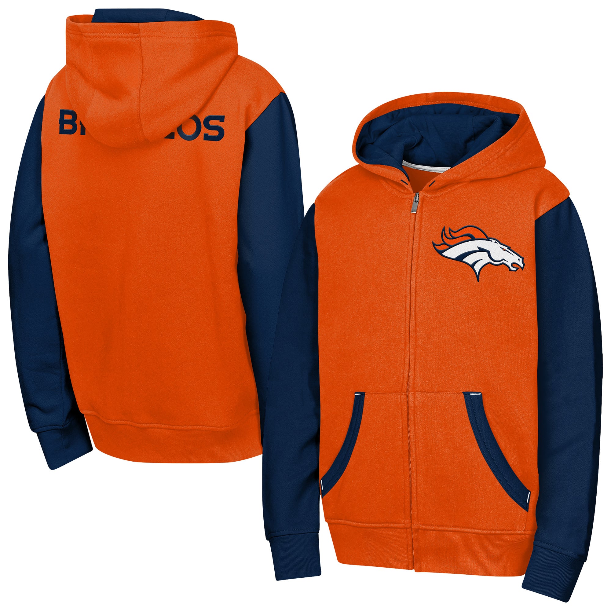 Sweat à capuche zippé orange Denver Broncos Stadium pour jeunes