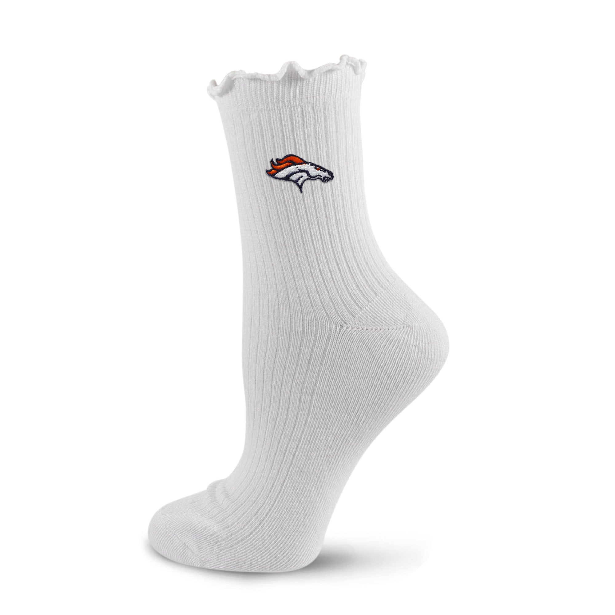 Chaussettes de compression Youth PRO blanches avec logo Denver Broncos et ourlet ondulé
