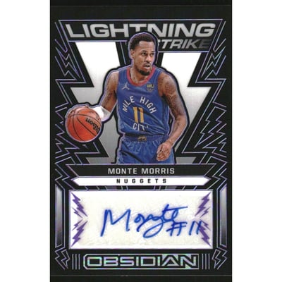 2021-22 Panini Obsidian Lightning Strike Signatures Electric Etch Purple #24 Monte Morris/75