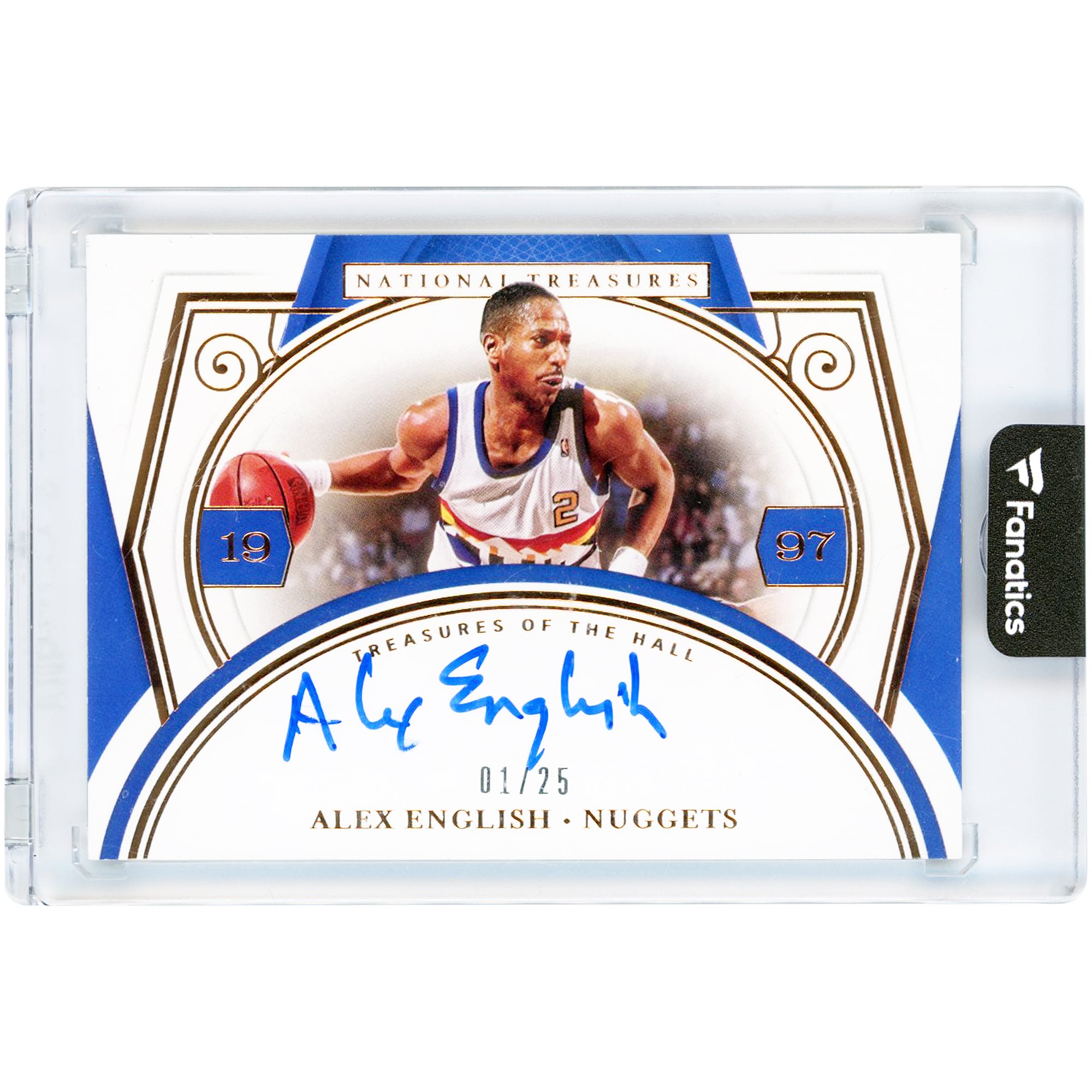 Carte autographiée d'Alex English (Denver Nuggets) 2020-21 Panini National Treasures Treasures Of The Hall #TOH-AEN #1/25