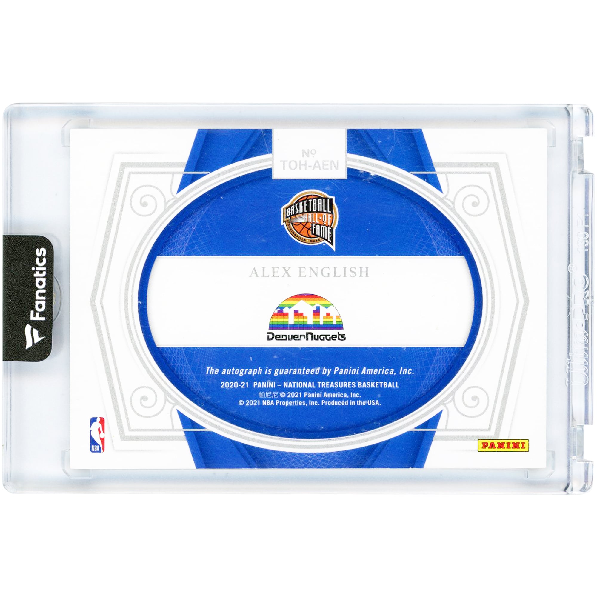 Carte autographiée d'Alex English (Denver Nuggets) 2020-21 Panini National Treasures Treasures Of The Hall #TOH-AEN #1/25