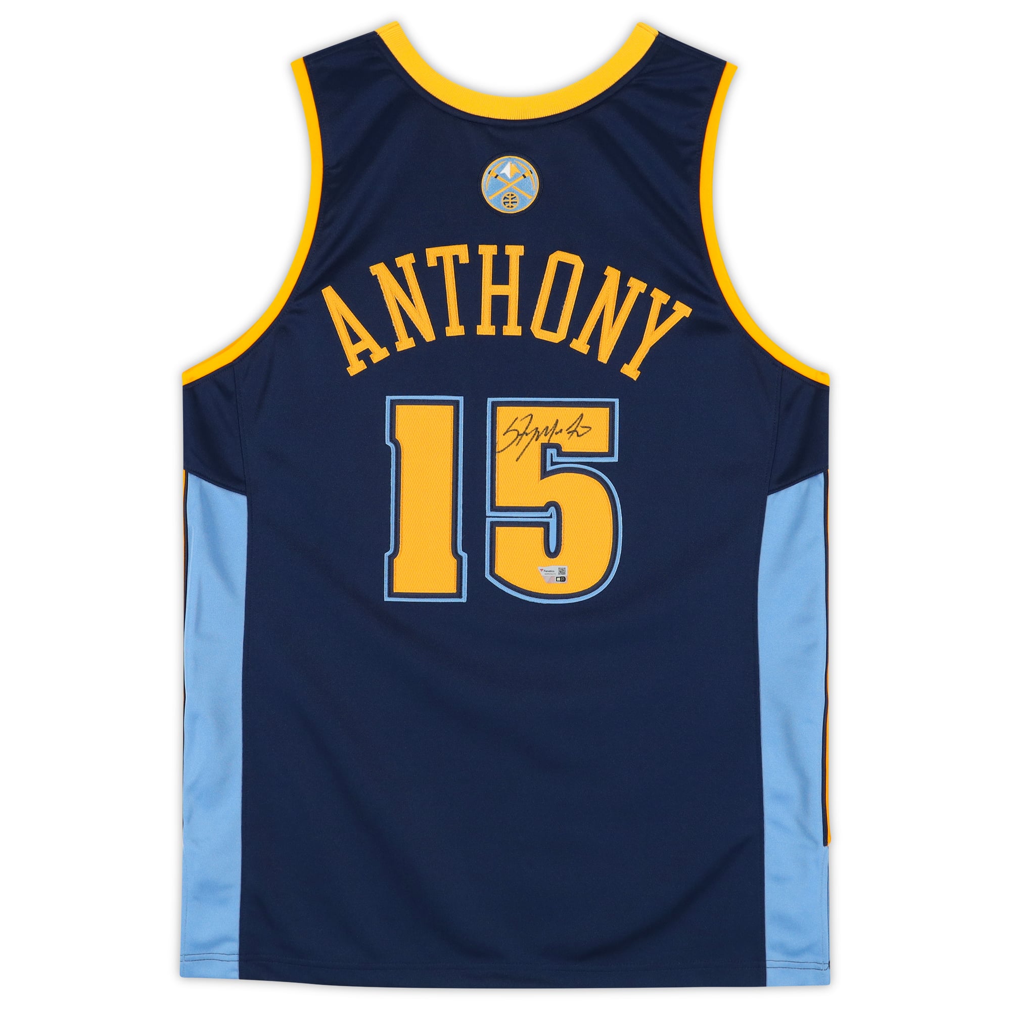 Maillot authentique Mitchell & Ness bleu marine autographié par Carmelo Anthony Denver Nuggets 2006-07