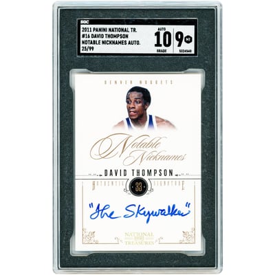 David Thompson Denver Nuggets Autographed 2010-11 Panini National Treasures Notable Nicknames #16 #25/99 SGC Authenticated 9/10 Card