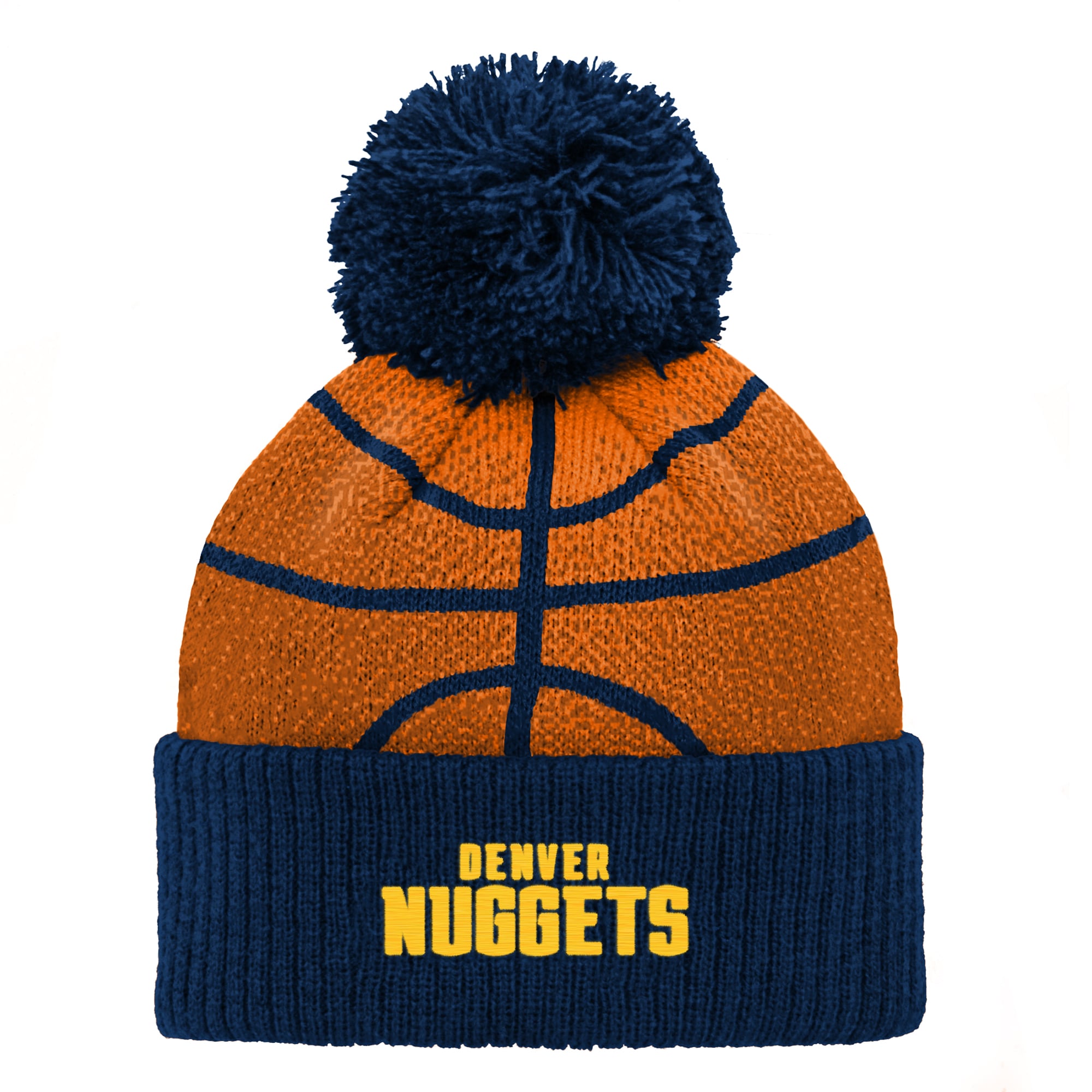 Bonnet en maille à revers avec pompon, motif tête de basket-ball des Denver Nuggets, bleu marine