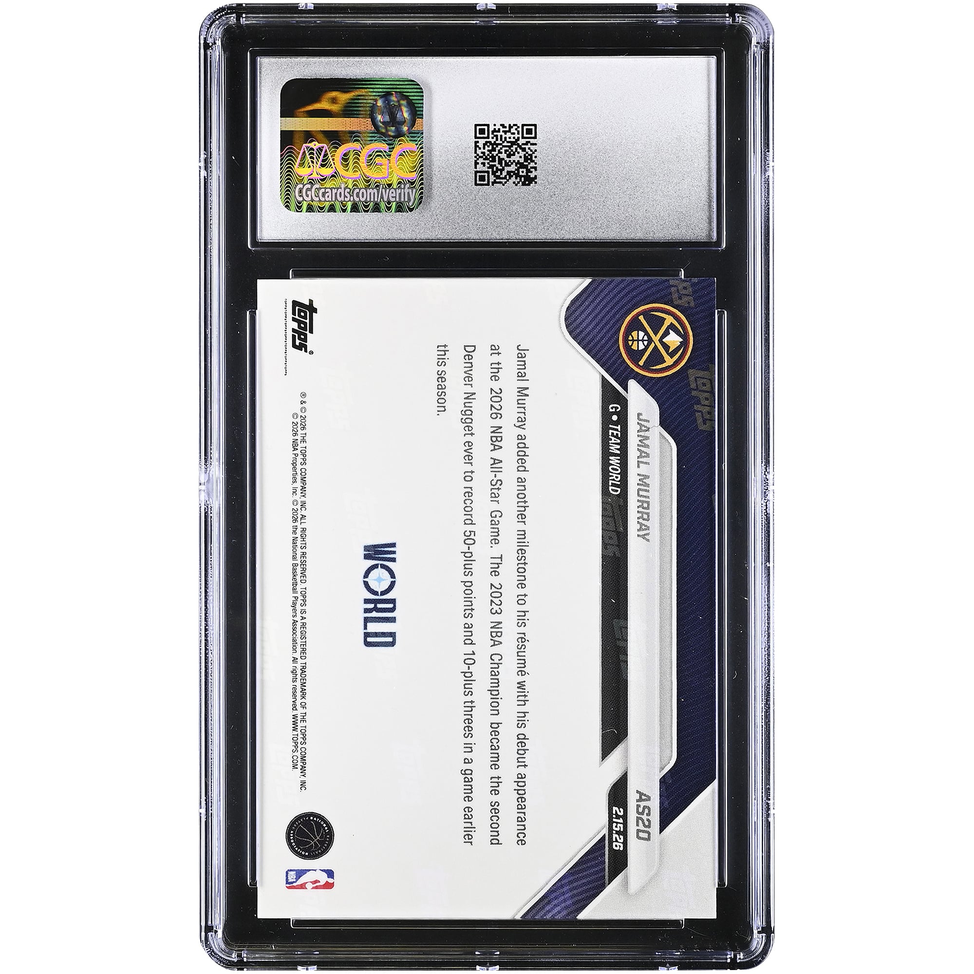 Jamal Murray Denver Nuggets 2025-26 Topps Now All-Star Foil #AS20 CGC Authenticated 10 Card