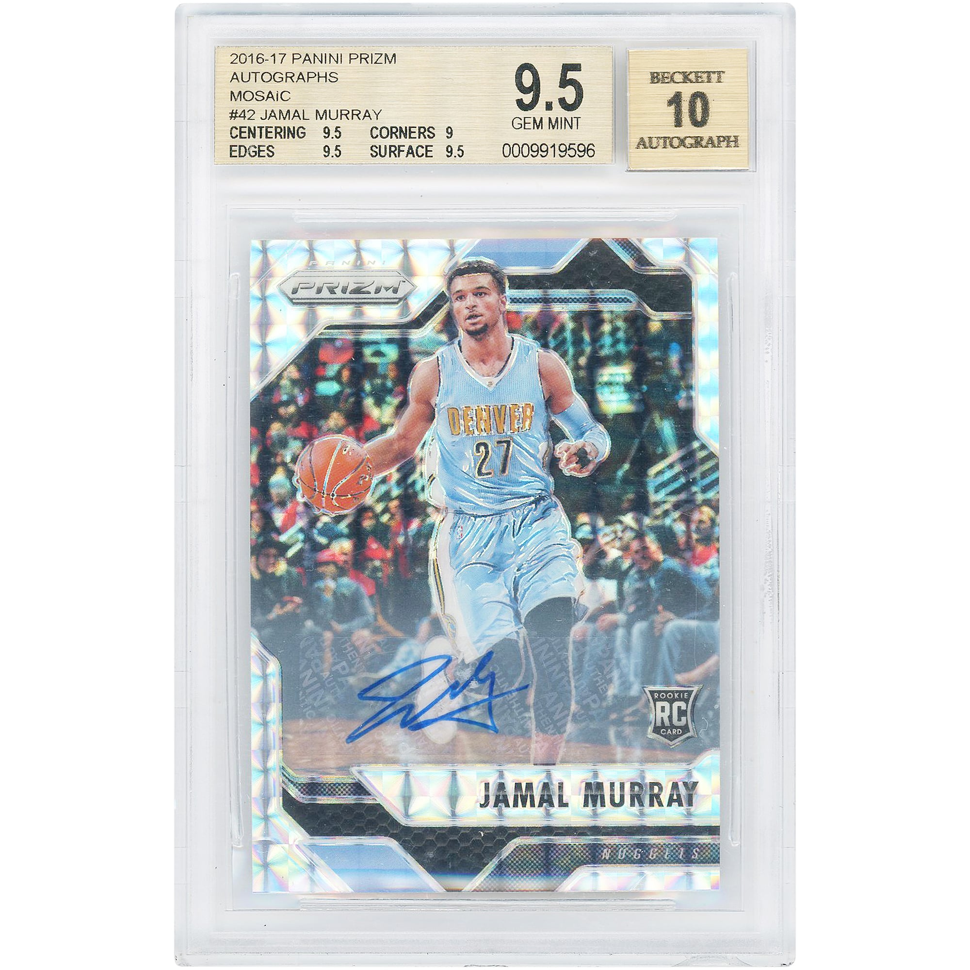 Jamal Murray Denver Nuggets Autographed 2016-17 Panini Prizm Mosaic #42 BGS Authenticated 9.5/10 Rookie Card - 9.5,9,9.5,9.5 Subgrades