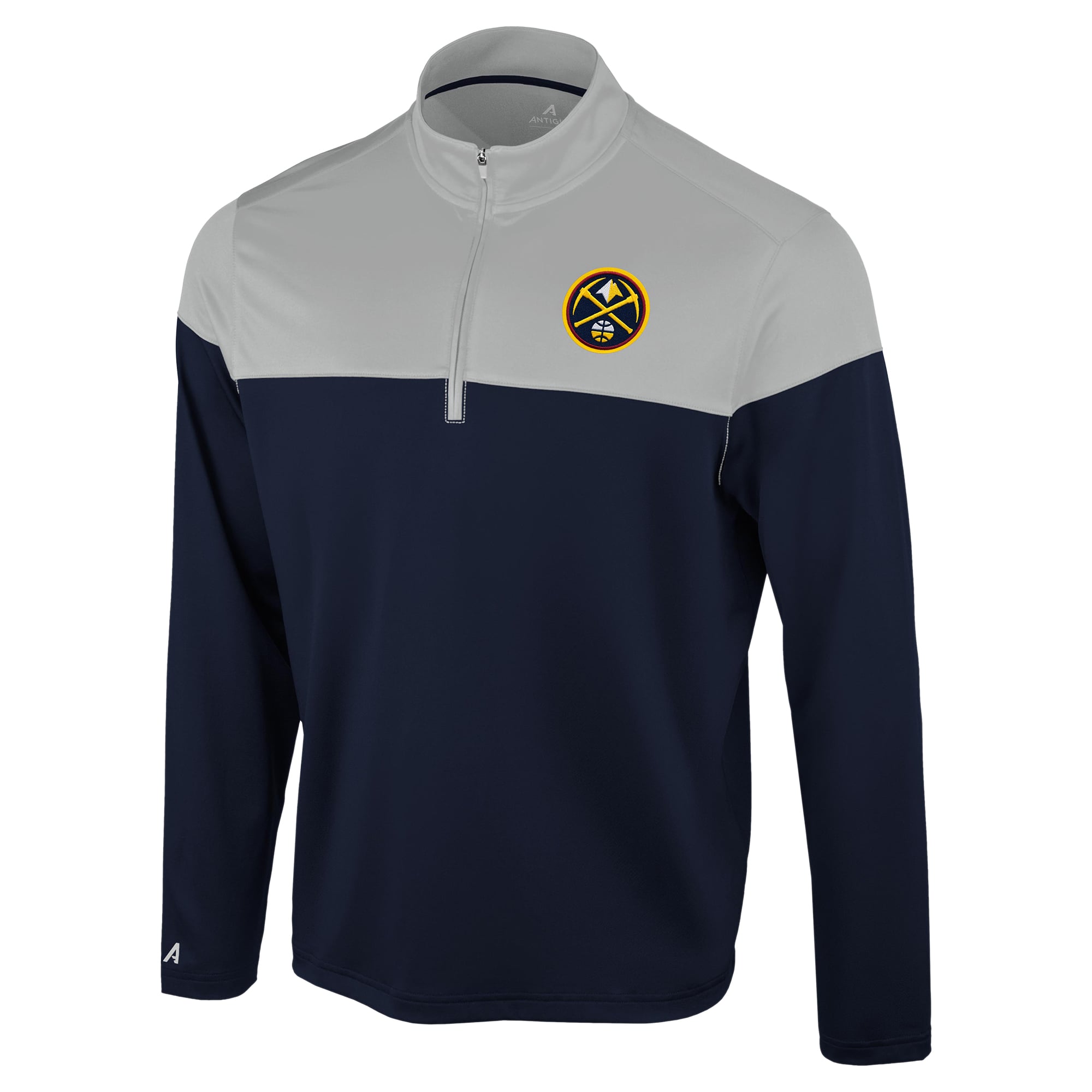 Pull à col zippé Antigua Hinder Denver Nuggets bleu marine/gris pour homme