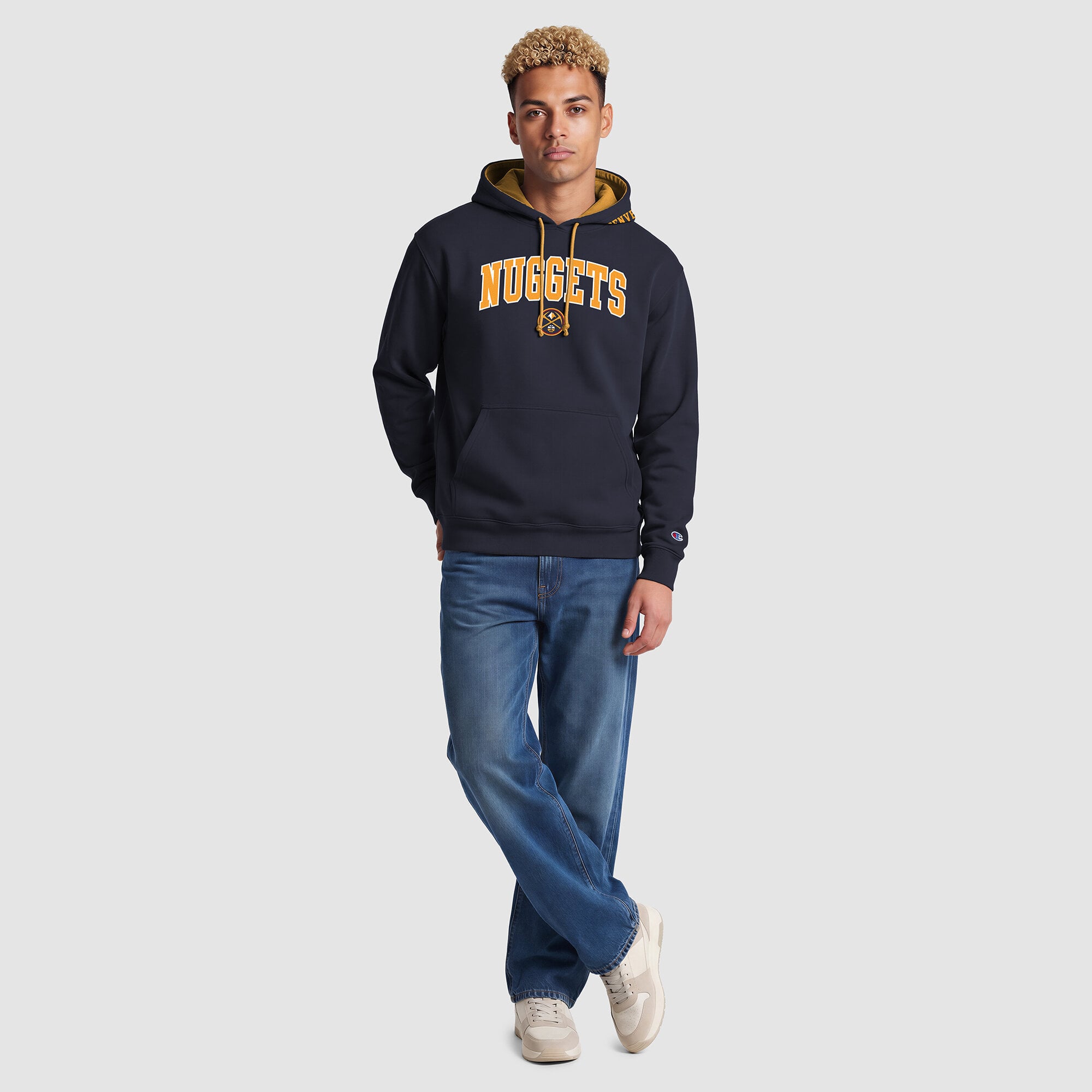 Sweat à capuche Champion pour homme, bleu marine, Denver Nuggets, doublure contrastée