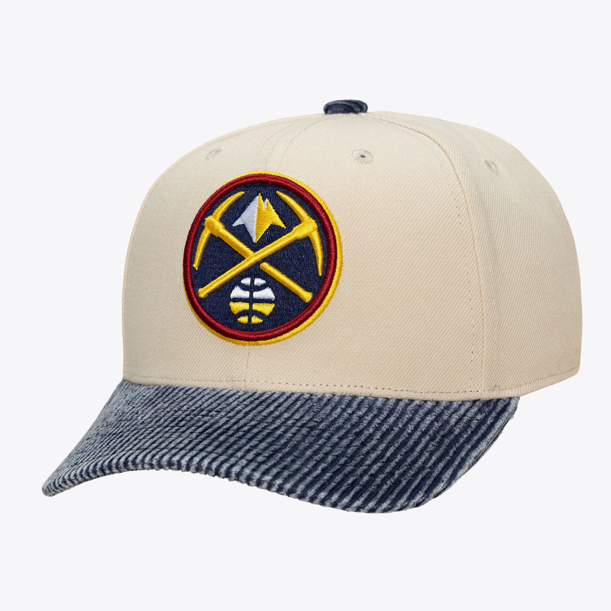 Men's Mitchell & Ness Cream/Blue Denver Nuggets Washed Corduroy Pro Crown Snapback Hat