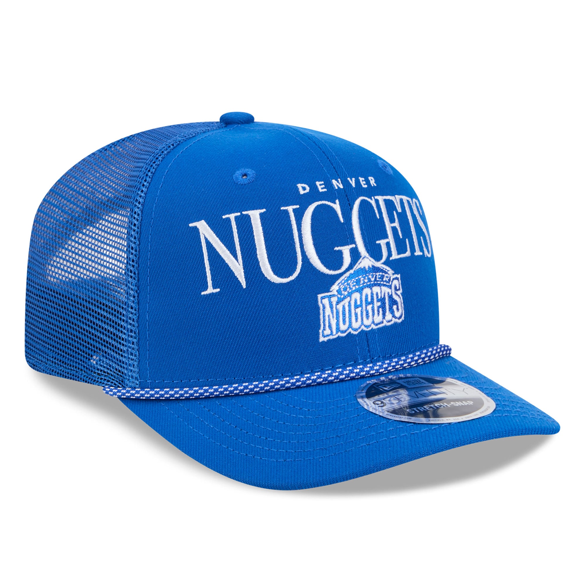 Casquette trucker ajustable New Era Denver Nuggets bleue pour homme, modèle 9SEVENTY.