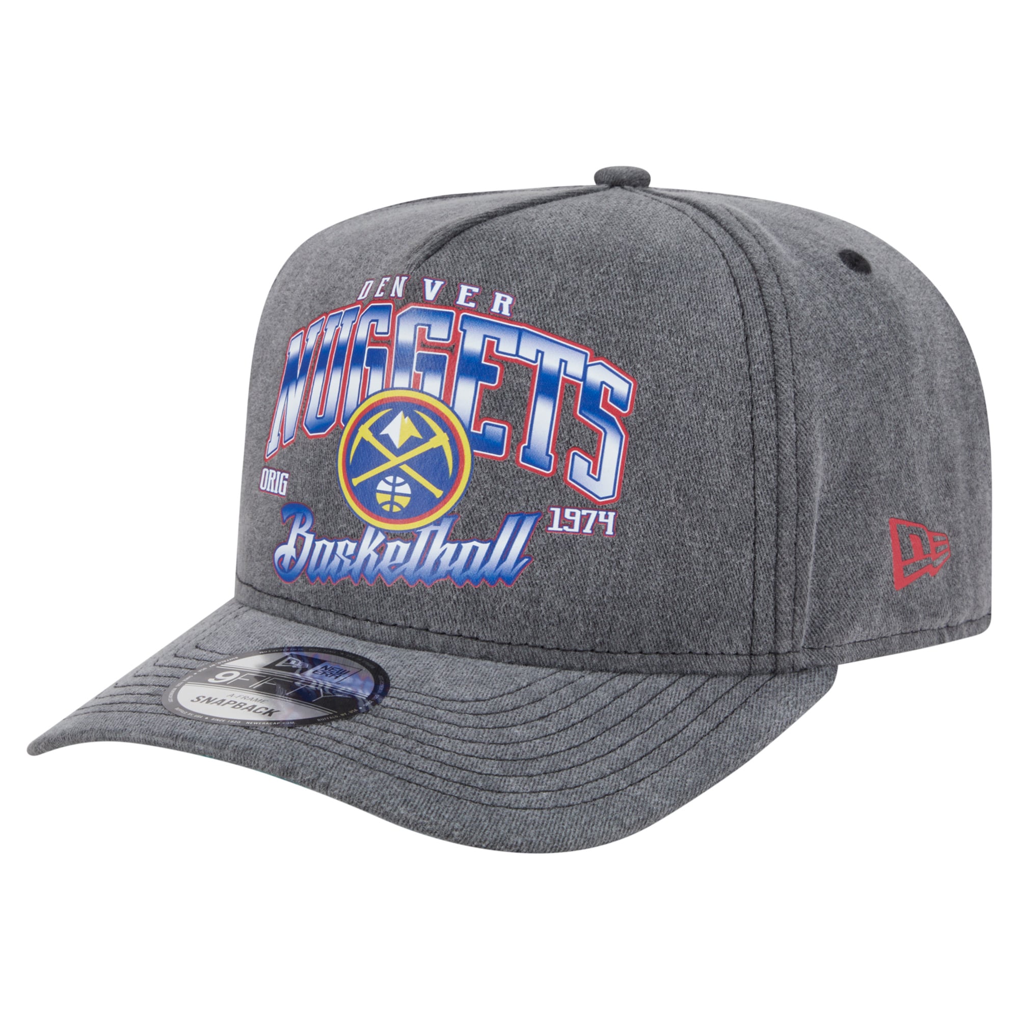 Men's New Era Charcoal Denver Nuggets Throwback Washed Pre-Curved 9FIFTY Snapback Hat