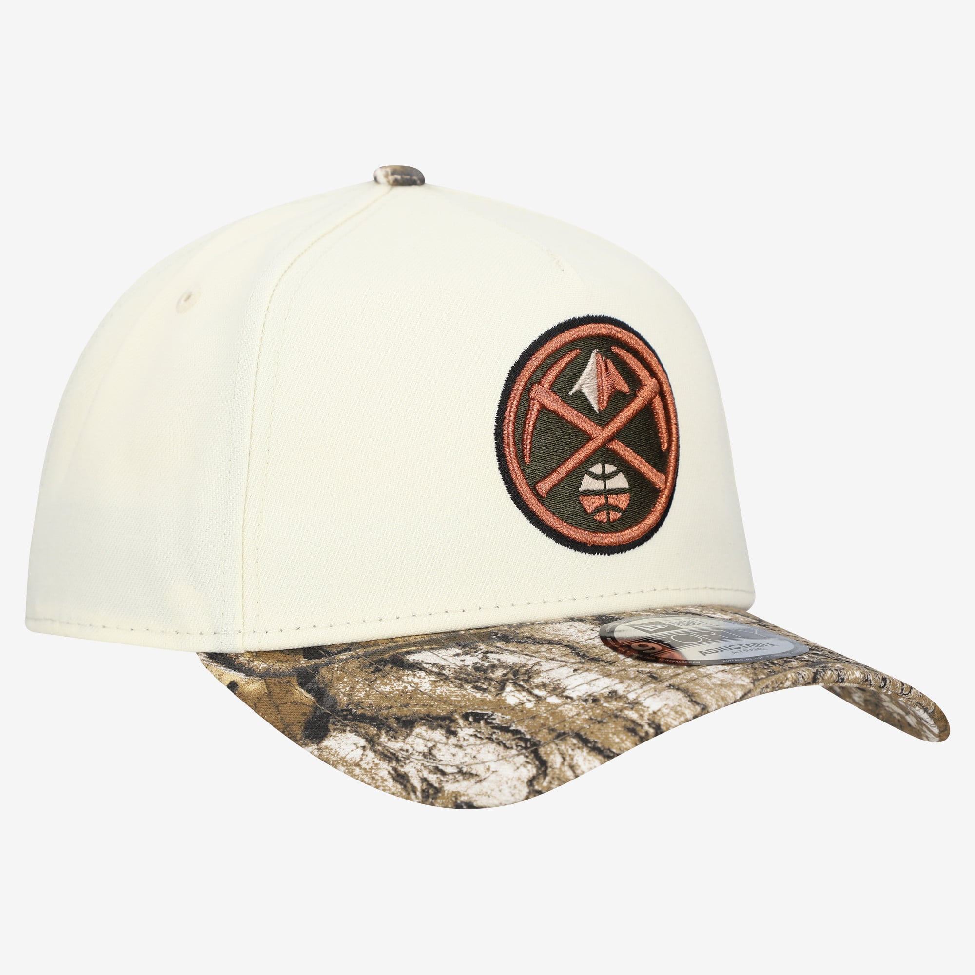 Men's New Era Cream Denver Nuggets Realtree Chrome Two-Tone 9FORTY A-Frame Adjustable Hat
