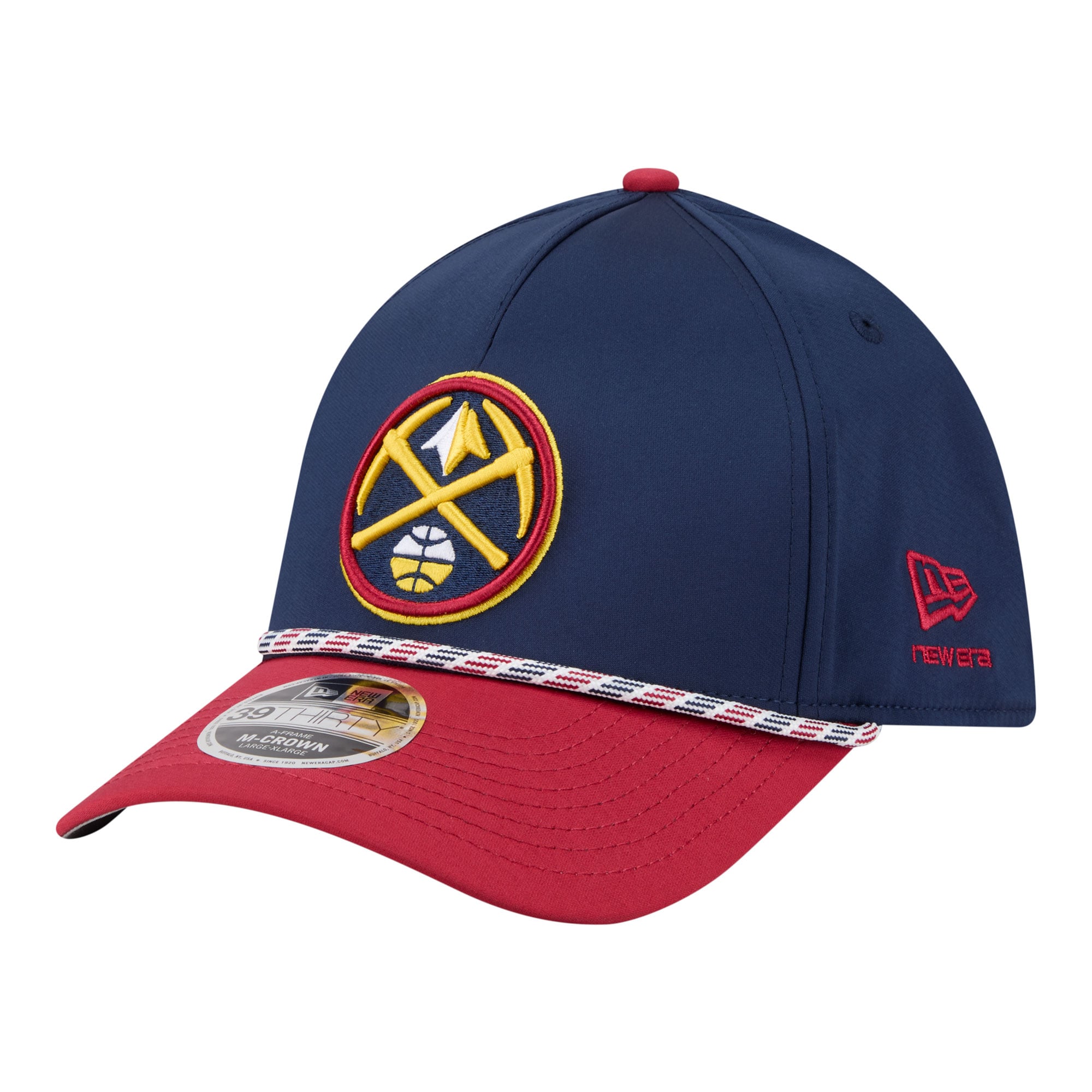 Men's Denver Nuggets New Era Navy/Red Rope Two-Tone M-Crown A-Frame 39THIRTY Flex Hat