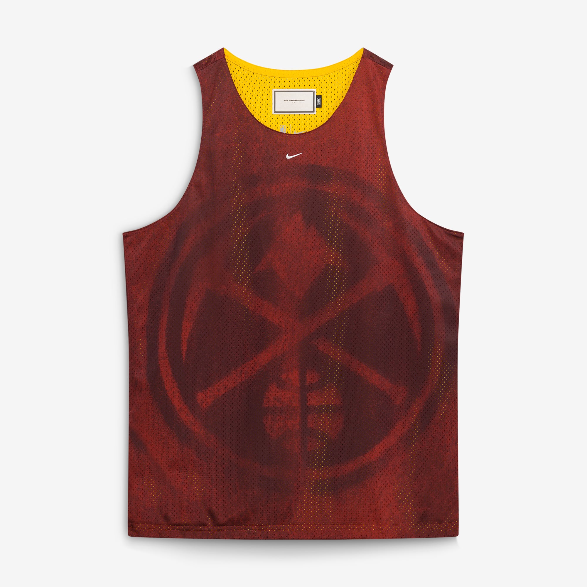 Maillot réversible Nike Crimson/Yellow Denver Nuggets 2026 Standard Issue Practice Icon Mesh pour homme