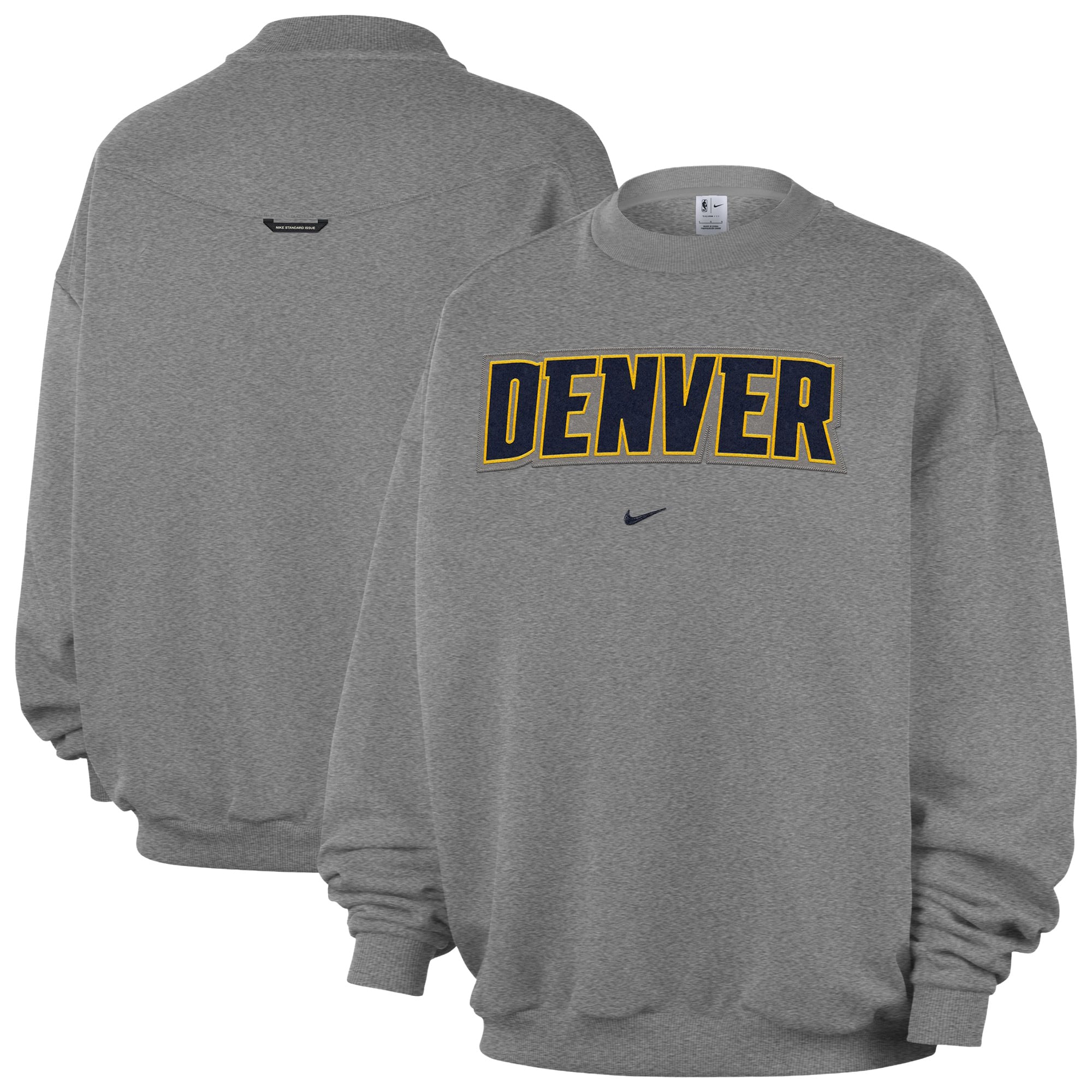 Men's Nike Dark Heather Gray Denver Nuggets Standard Issue Wordmark Fleece Crewneck Sweatshirt