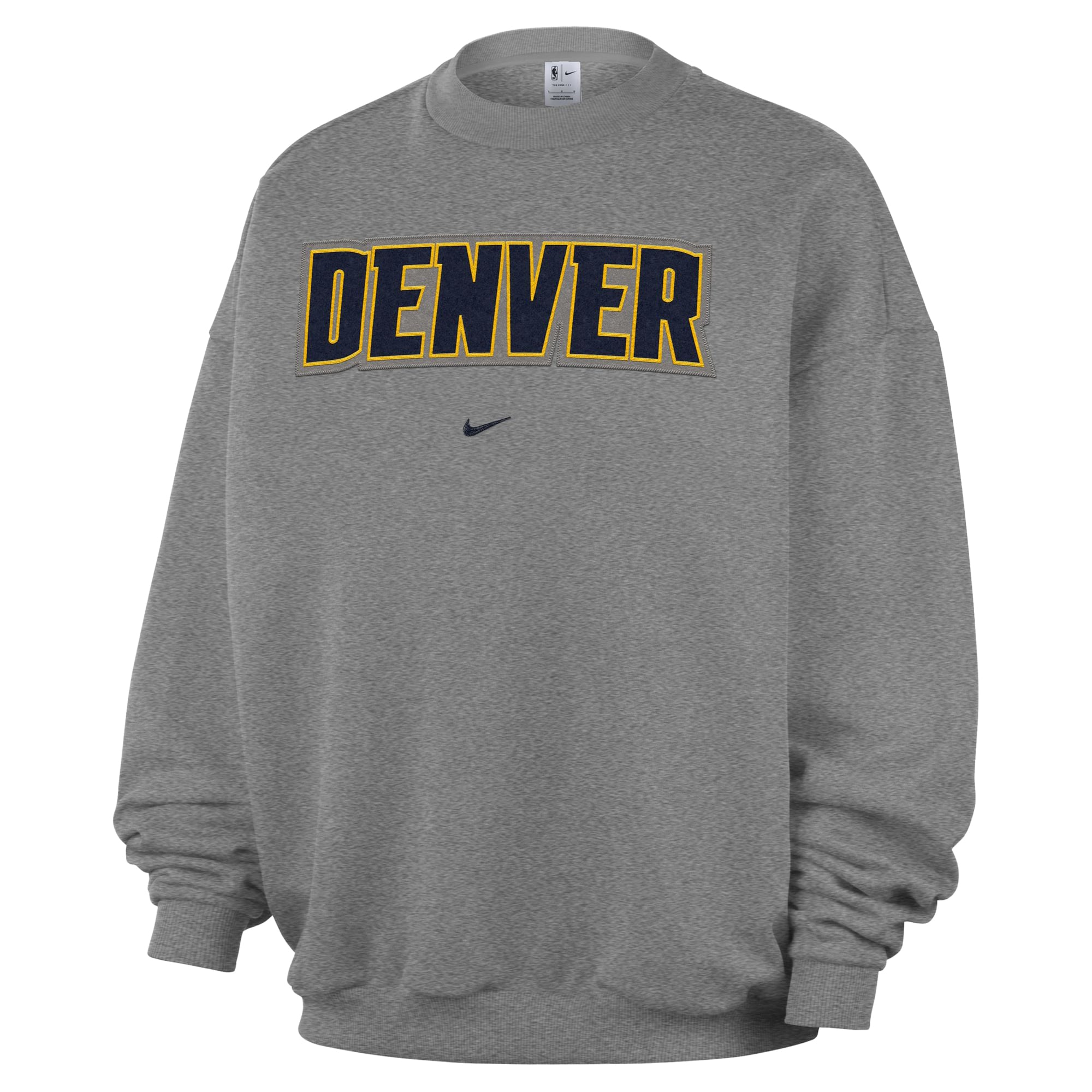 Men's Nike Dark Heather Gray Denver Nuggets Standard Issue Wordmark Fleece Crewneck Sweatshirt