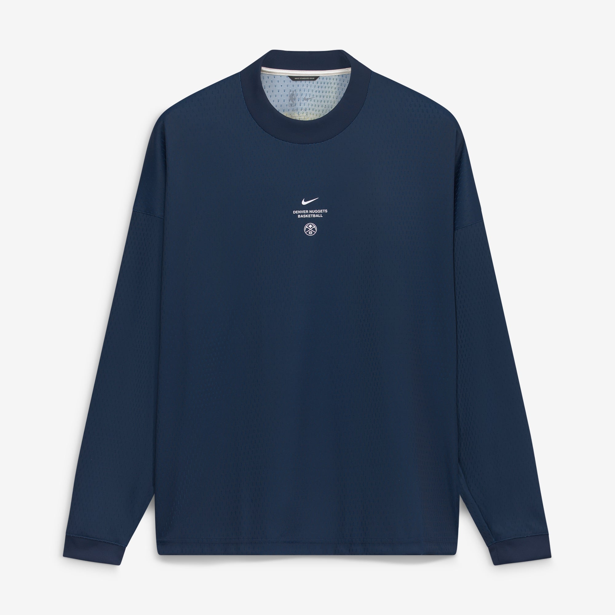 T-shirt à manches longues Nike Denver Nuggets bleu marine pour homme, édition standard 2026, performance d'avant-match