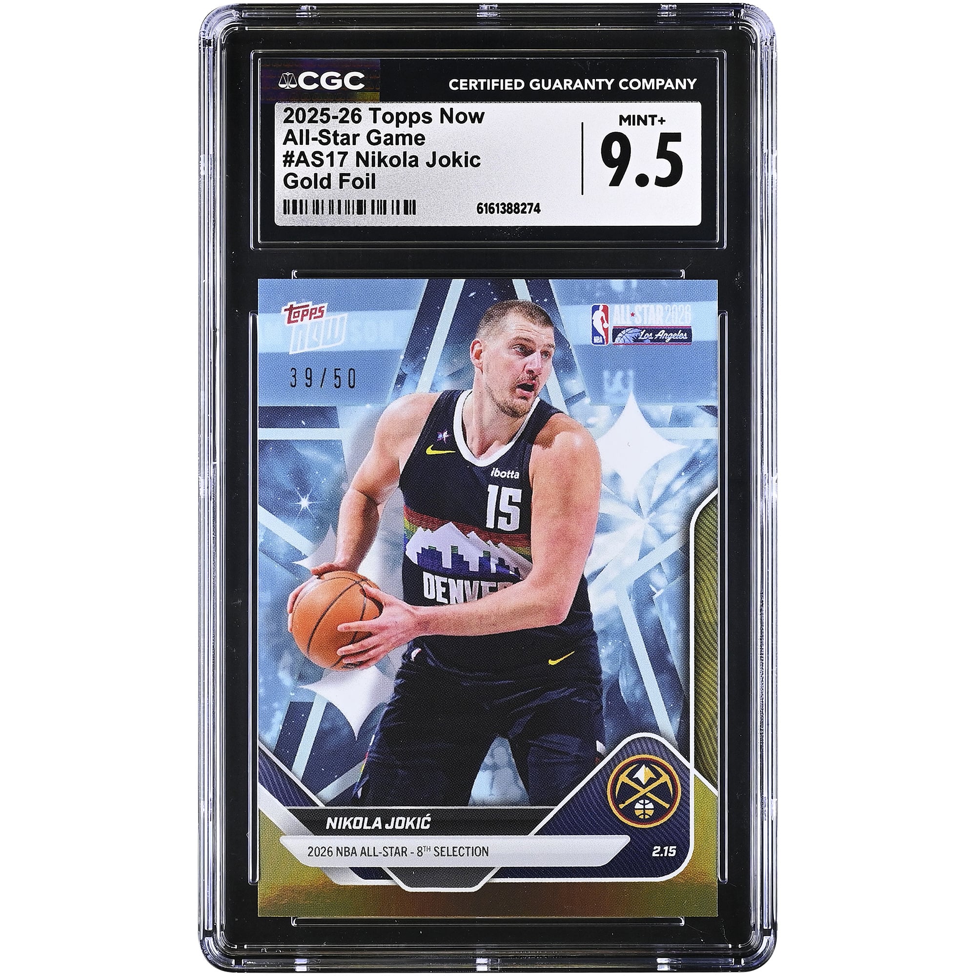 Nikola Jokić Denver Nuggets 2025-26 Topps Now All-Star Game Gold Foil #AS17 #/50 CGC Authenticated 9.5 Card