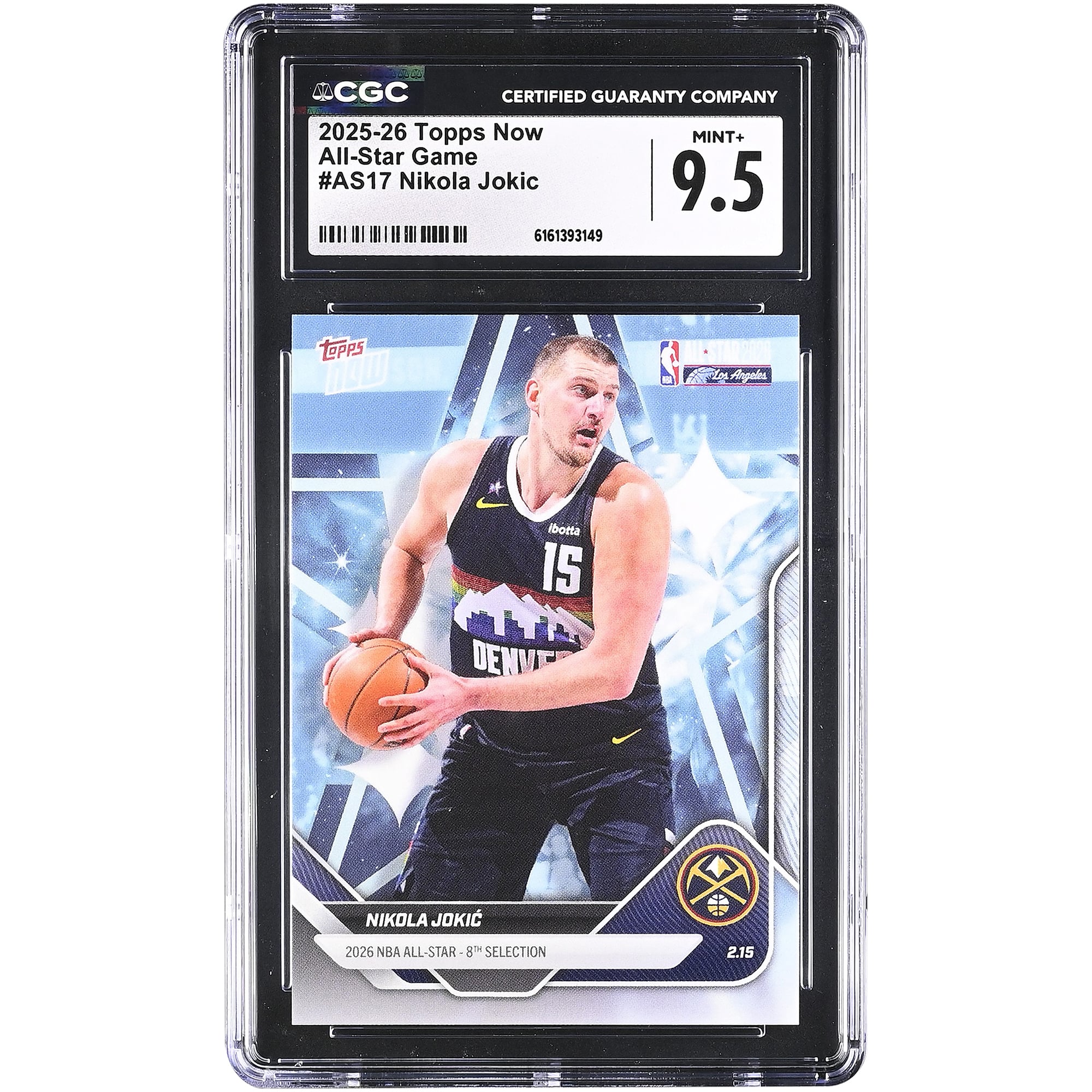 Carte Nikola Jokić Denver Nuggets 2025-26 Topps Now All-Star Game #AS17 authentifiée CGC 9.5