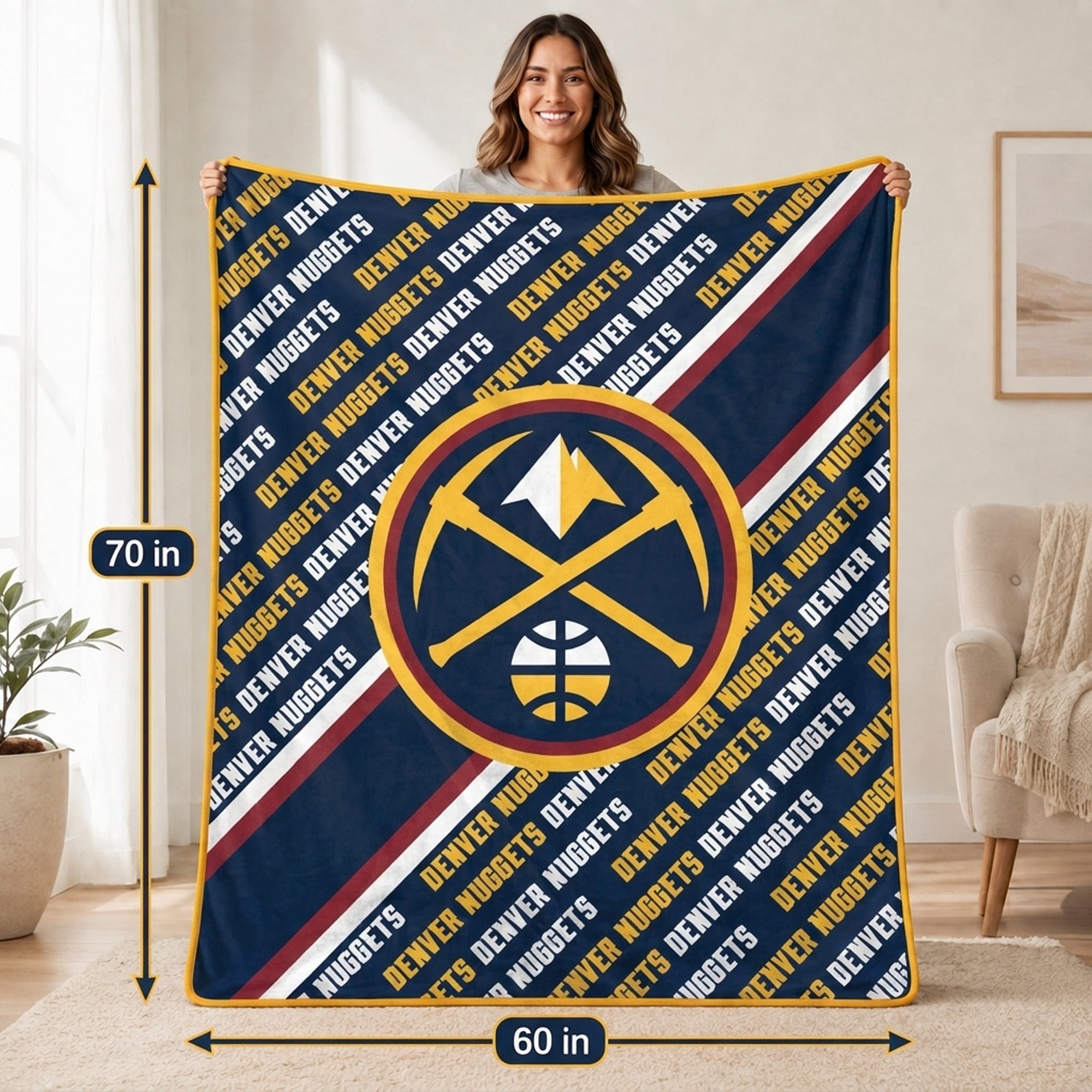 Couverture ultra douce Pegasus Denver Nuggets 60" x 70" (diagonale) avec logo et doublure