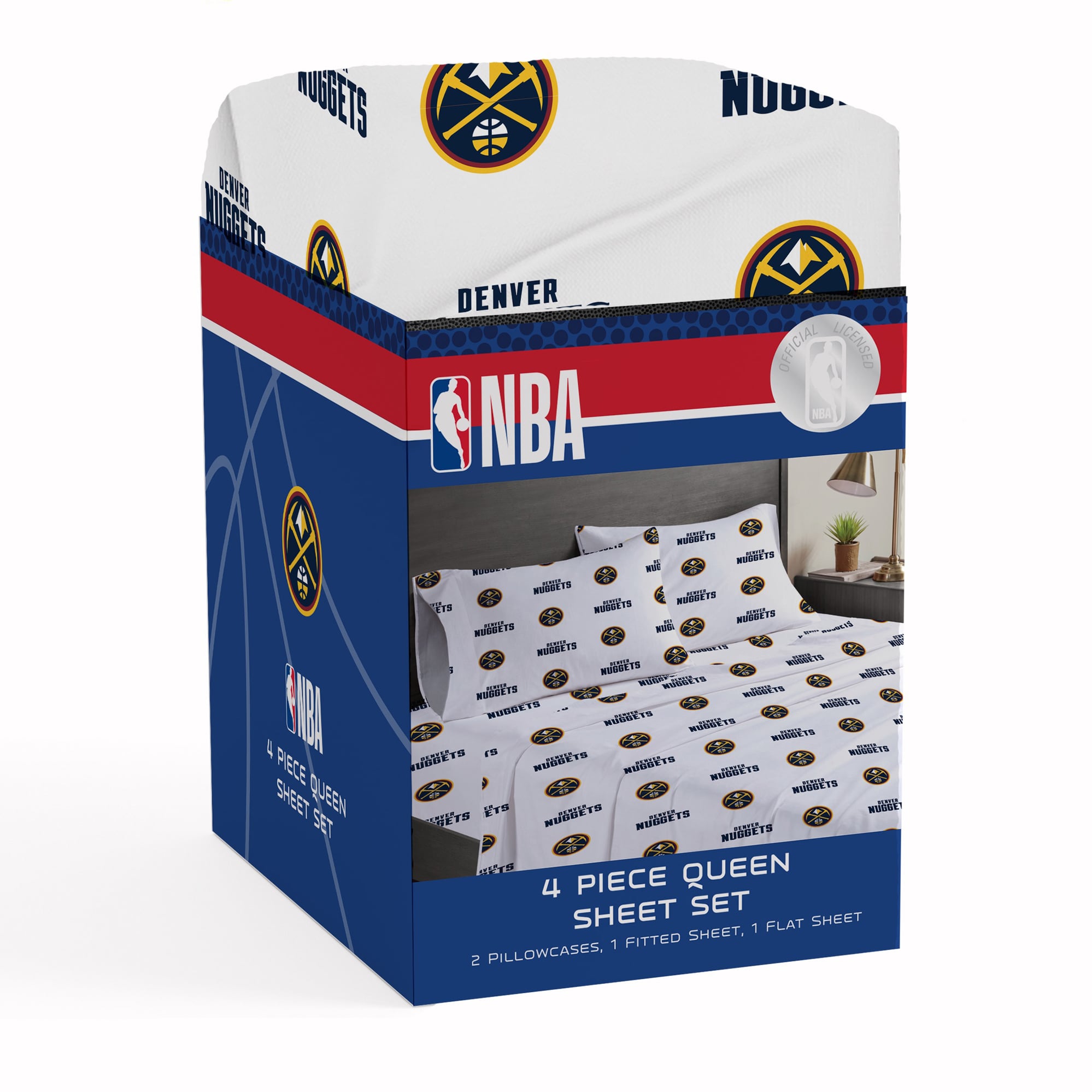 Ensemble de draps quatre pièces Pegasus Denver Nuggets pour lit queen