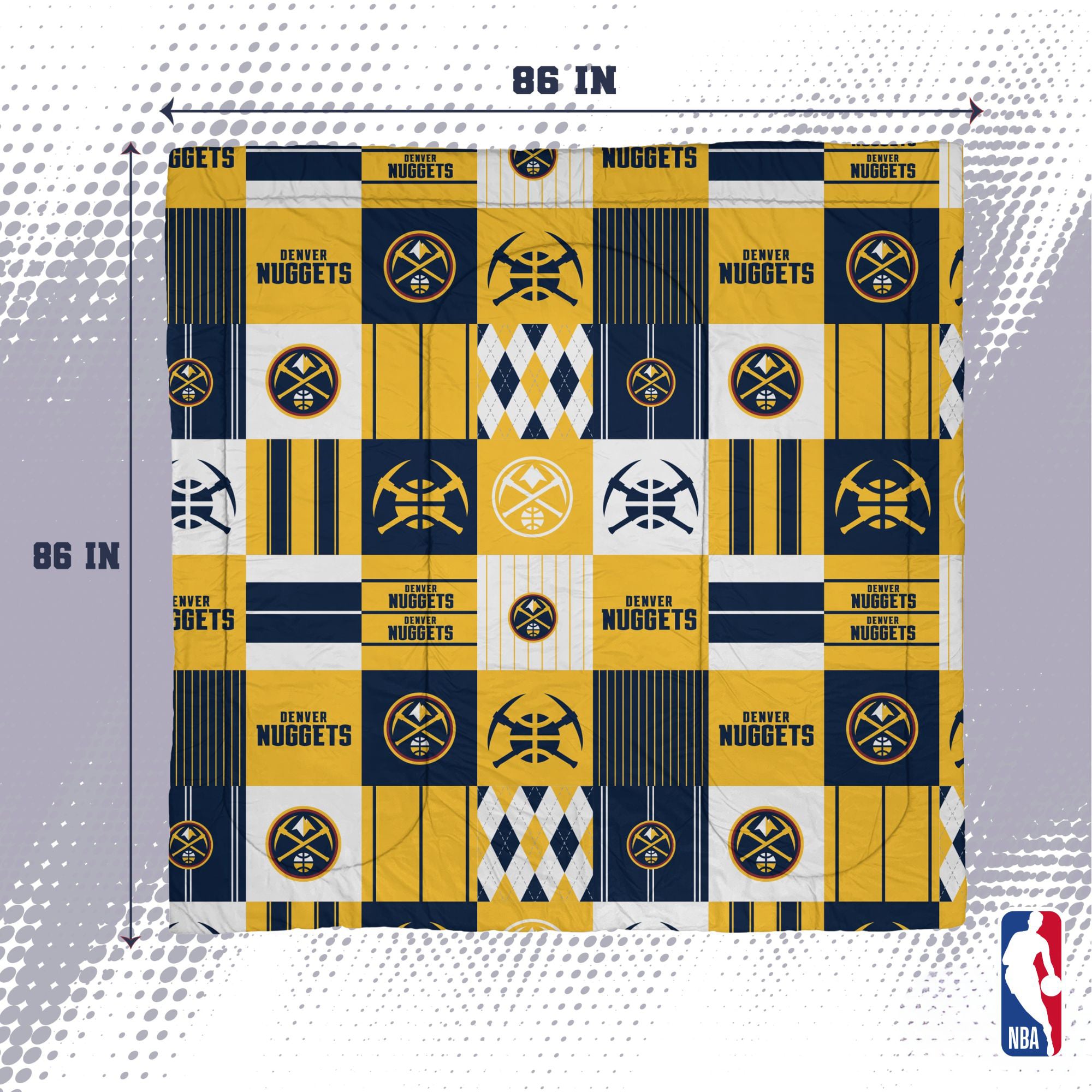 Ensemble de literie trois pièces Pegasus Denver Nuggets Patchwork Plaid pour lit double/queen
