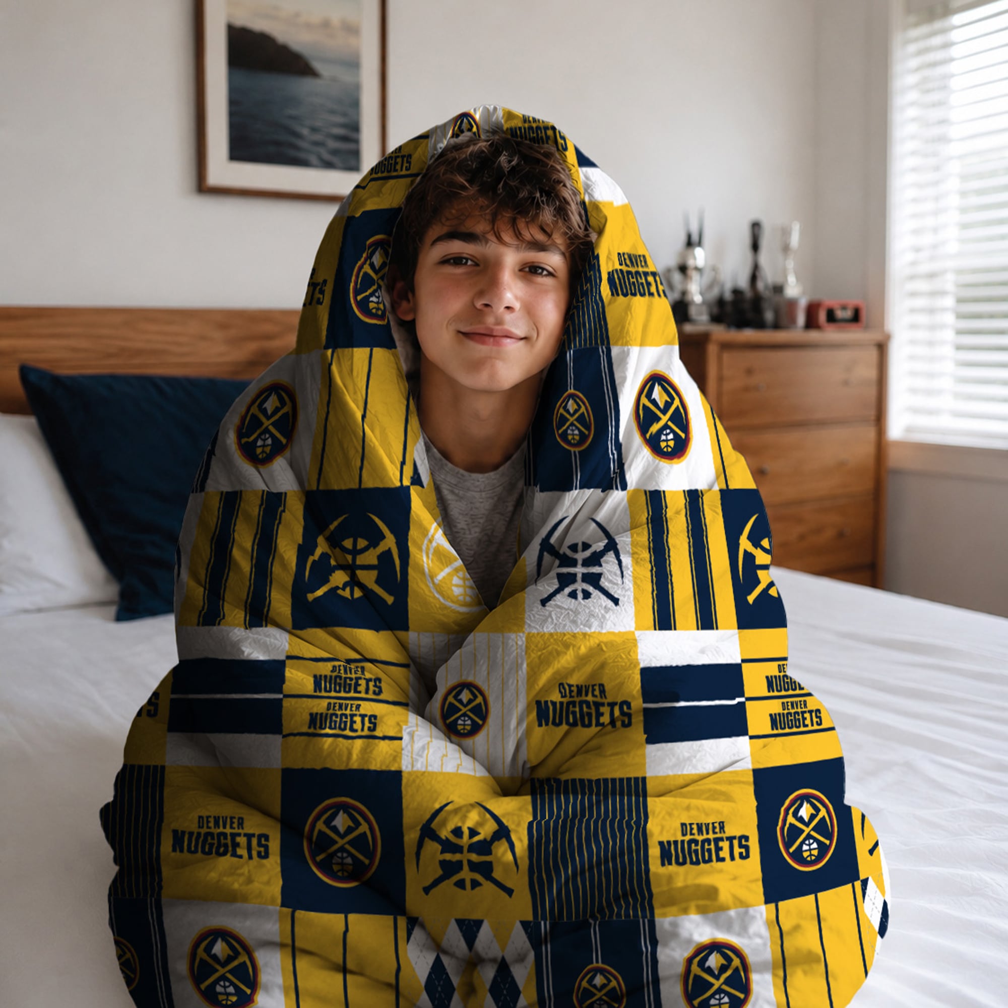 Ensemble de literie deux pièces Pegasus Denver Nuggets Patchwork Plaid pour lit simple/simple XL