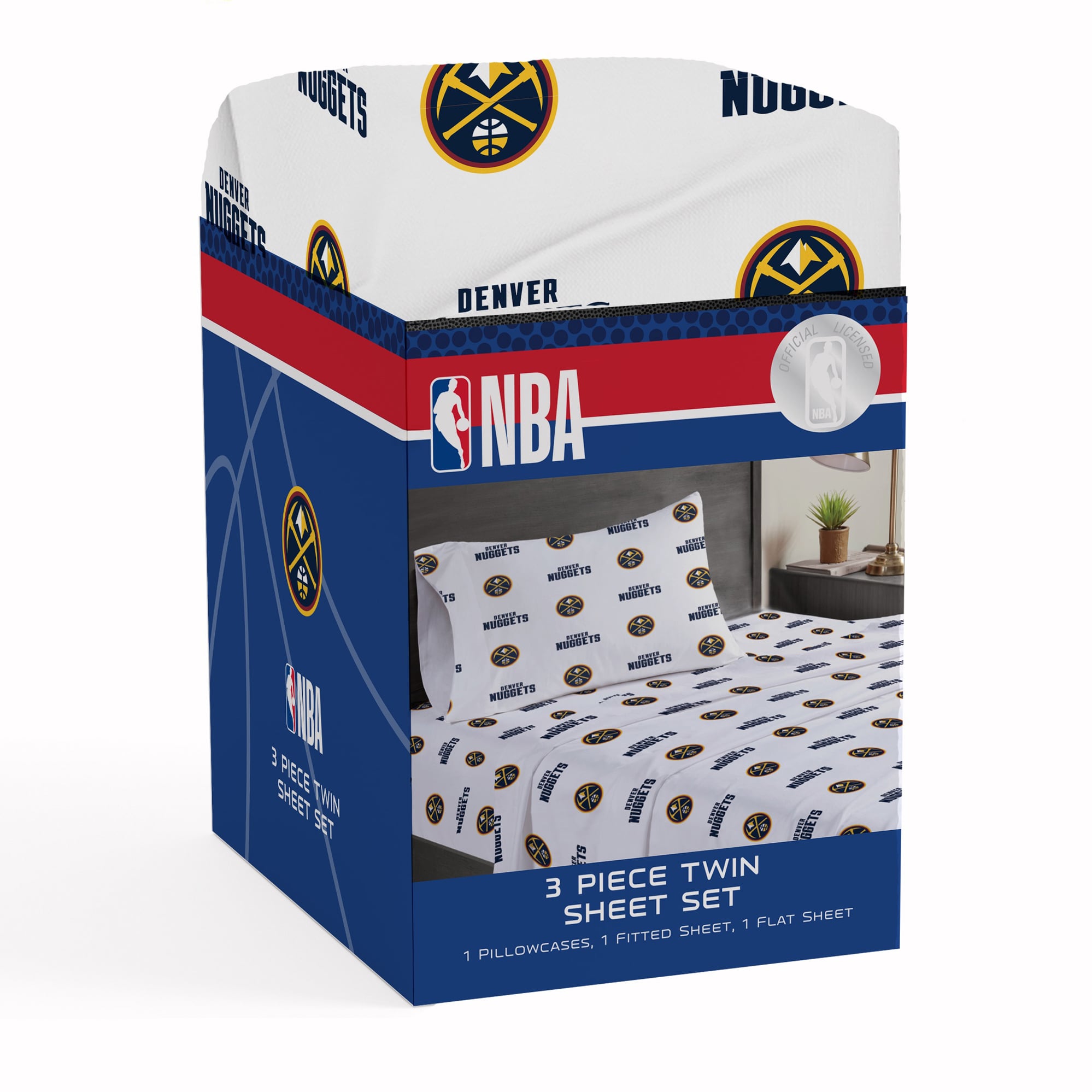 Ensemble de draps trois pièces Pegasus Denver Nuggets pour lit simple