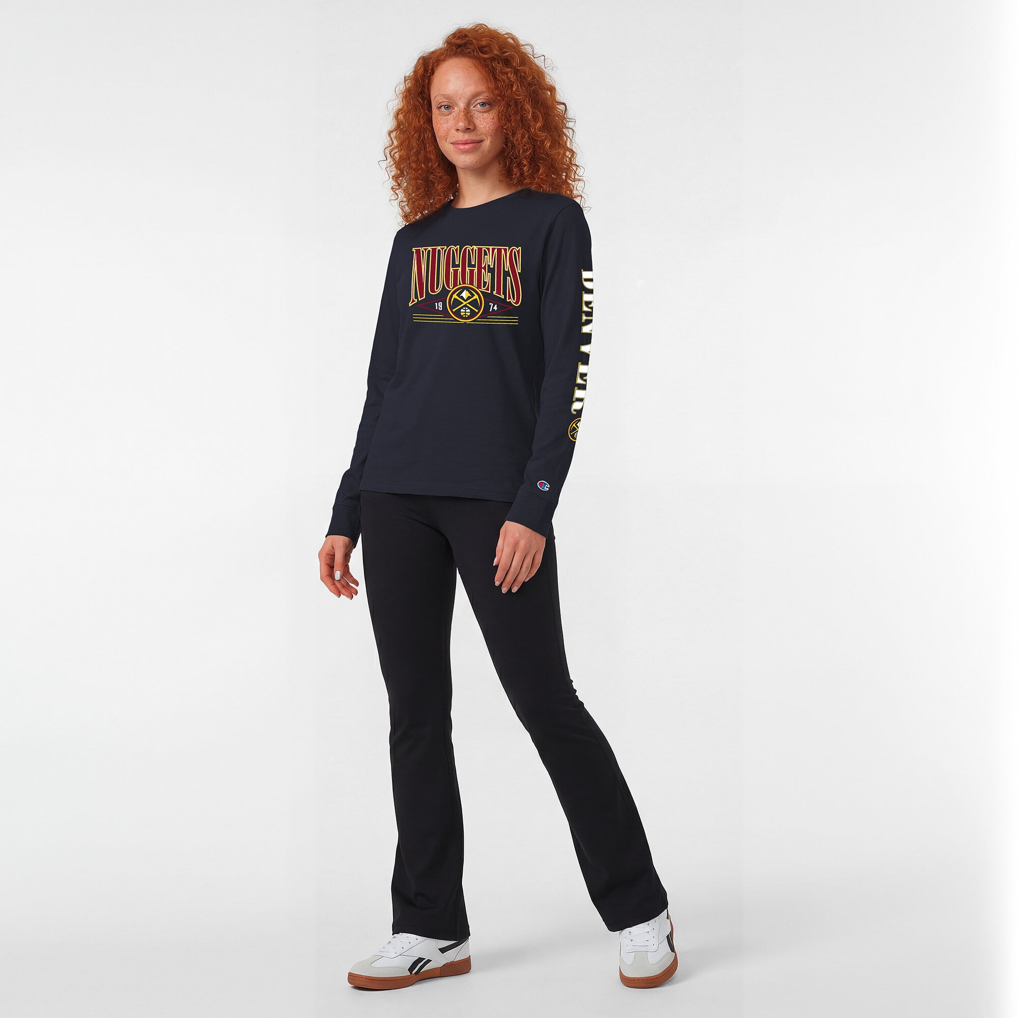 T-shirt à manches longues Champion Navy Denver Nuggets pour femmes