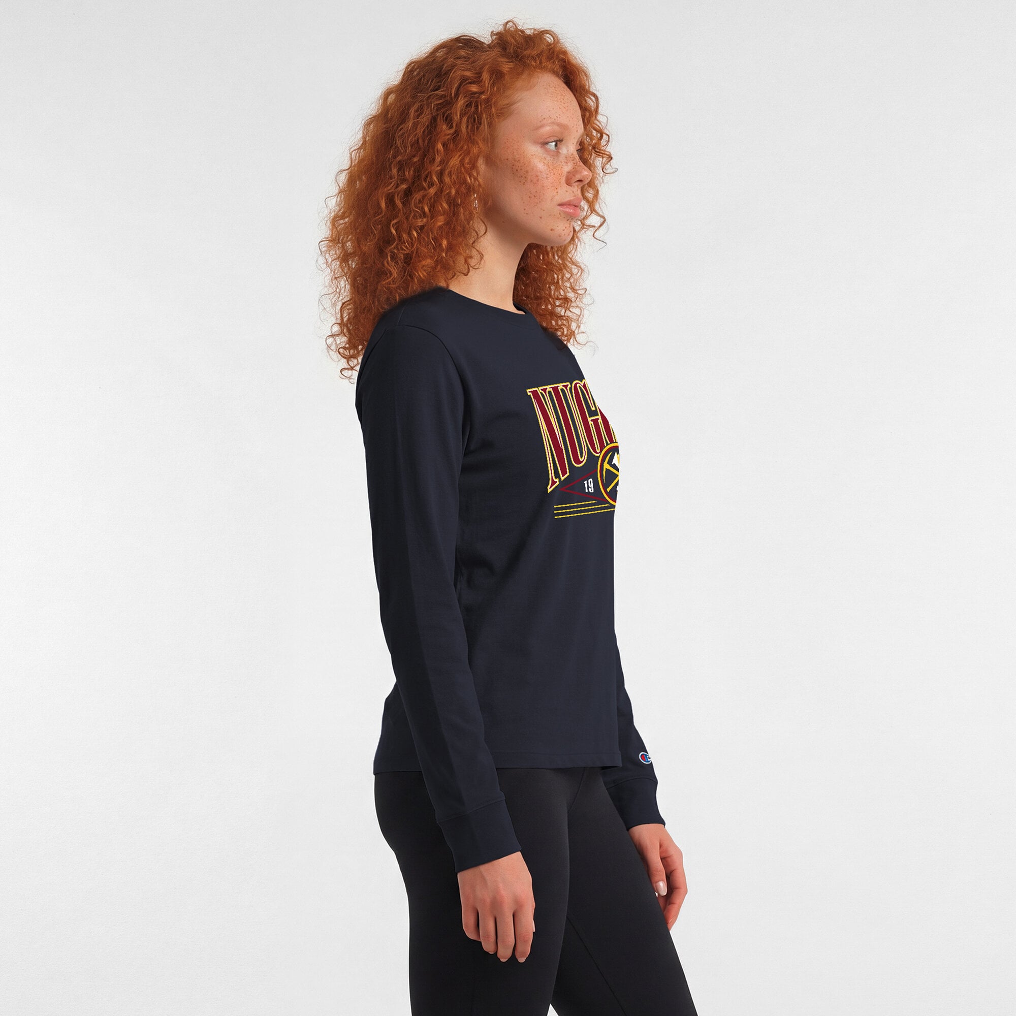 T-shirt à manches longues Champion Navy Denver Nuggets pour femmes