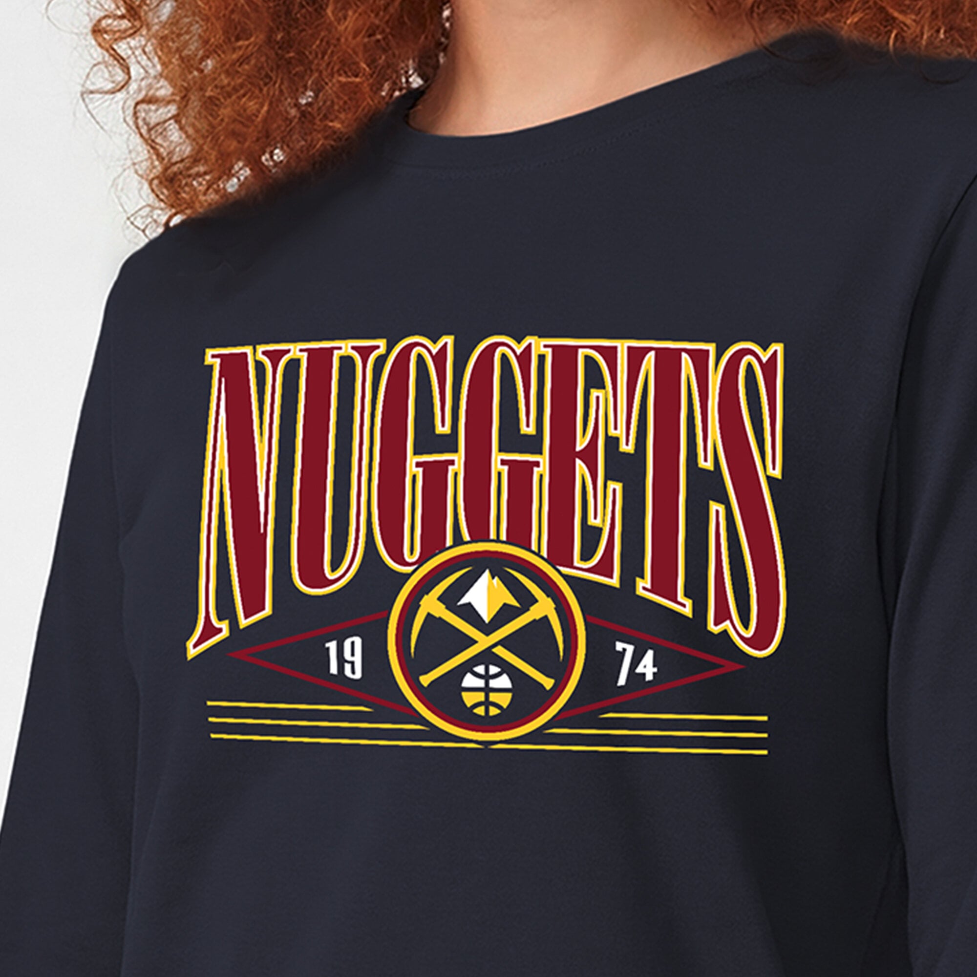 T-shirt à manches longues Champion Navy Denver Nuggets pour femmes